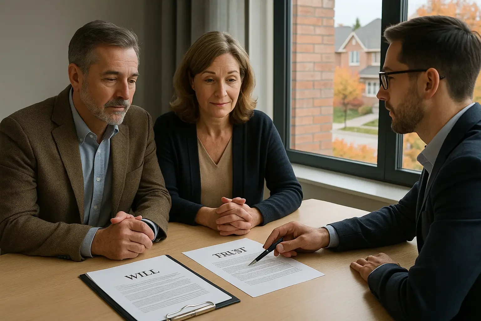 A man and woman discuss strategies to avoid probate in Ontario