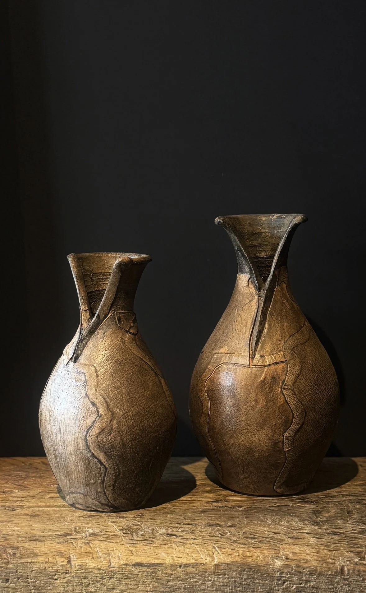 Pair of Italian Leather Jars