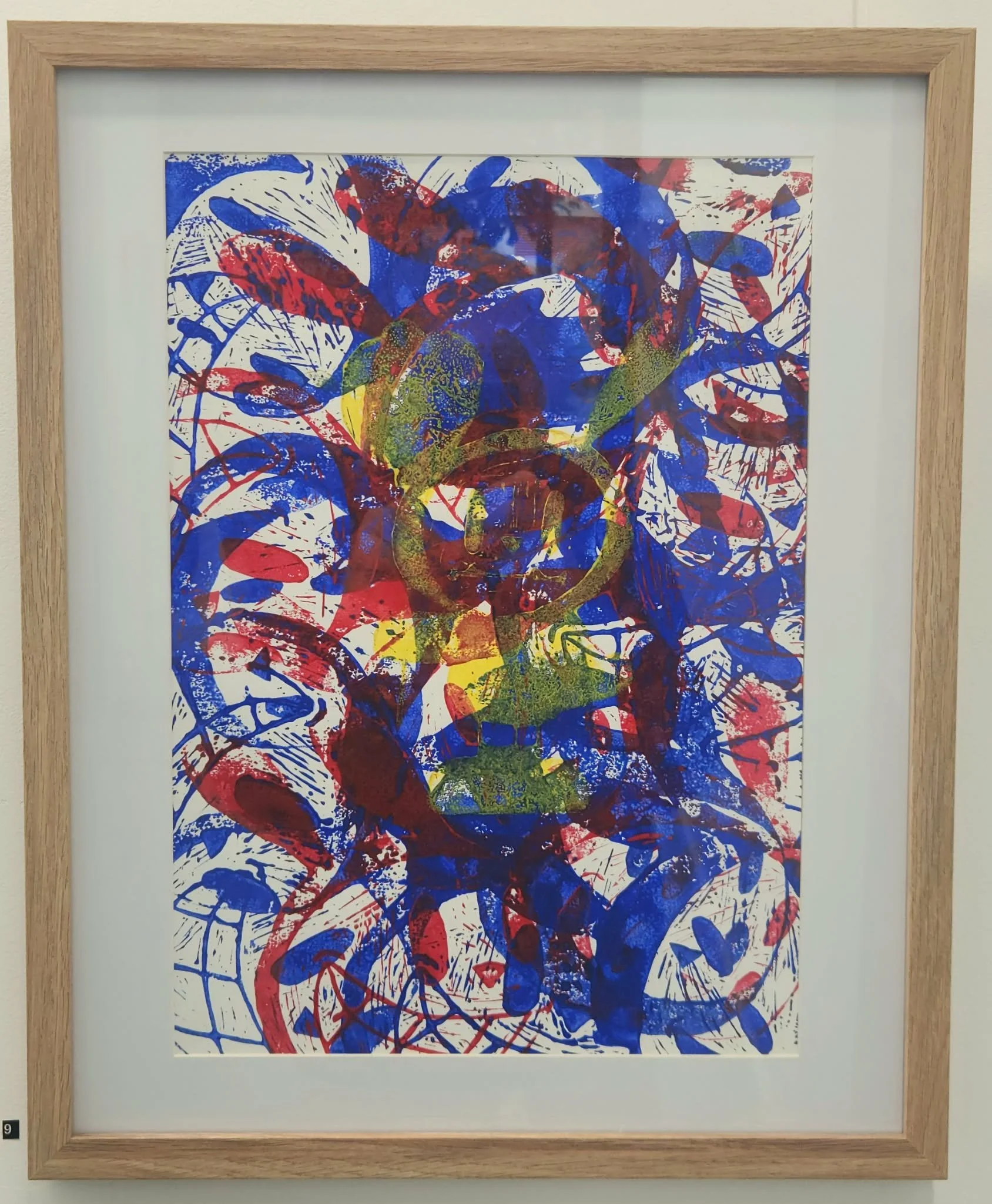 Framed yellow bunny lino print