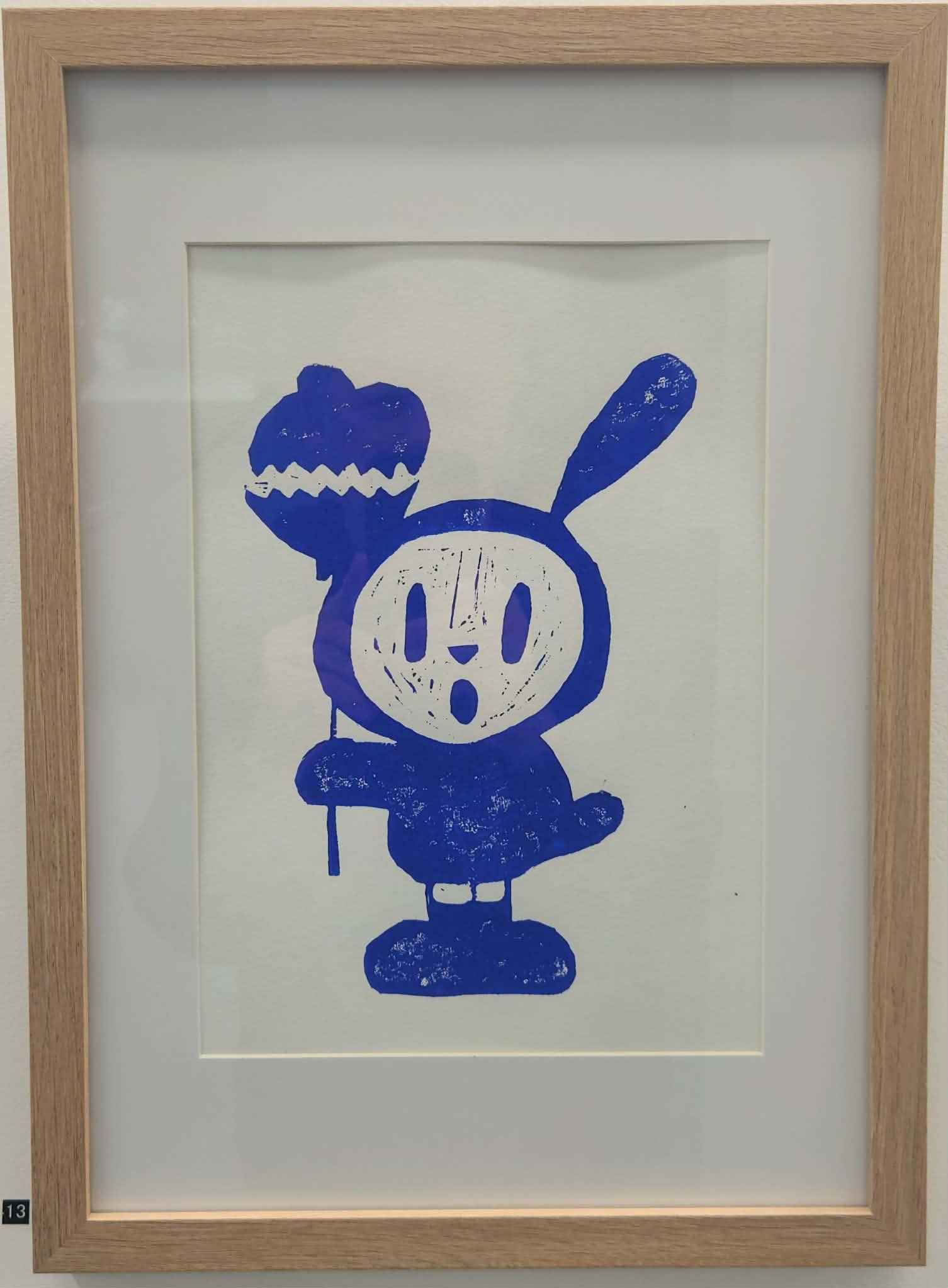 Framed balloon pop bunny lino print