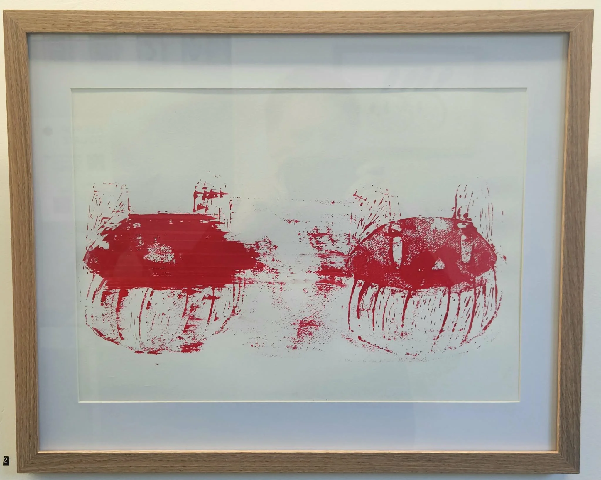 Framed smear Red bunny lino print