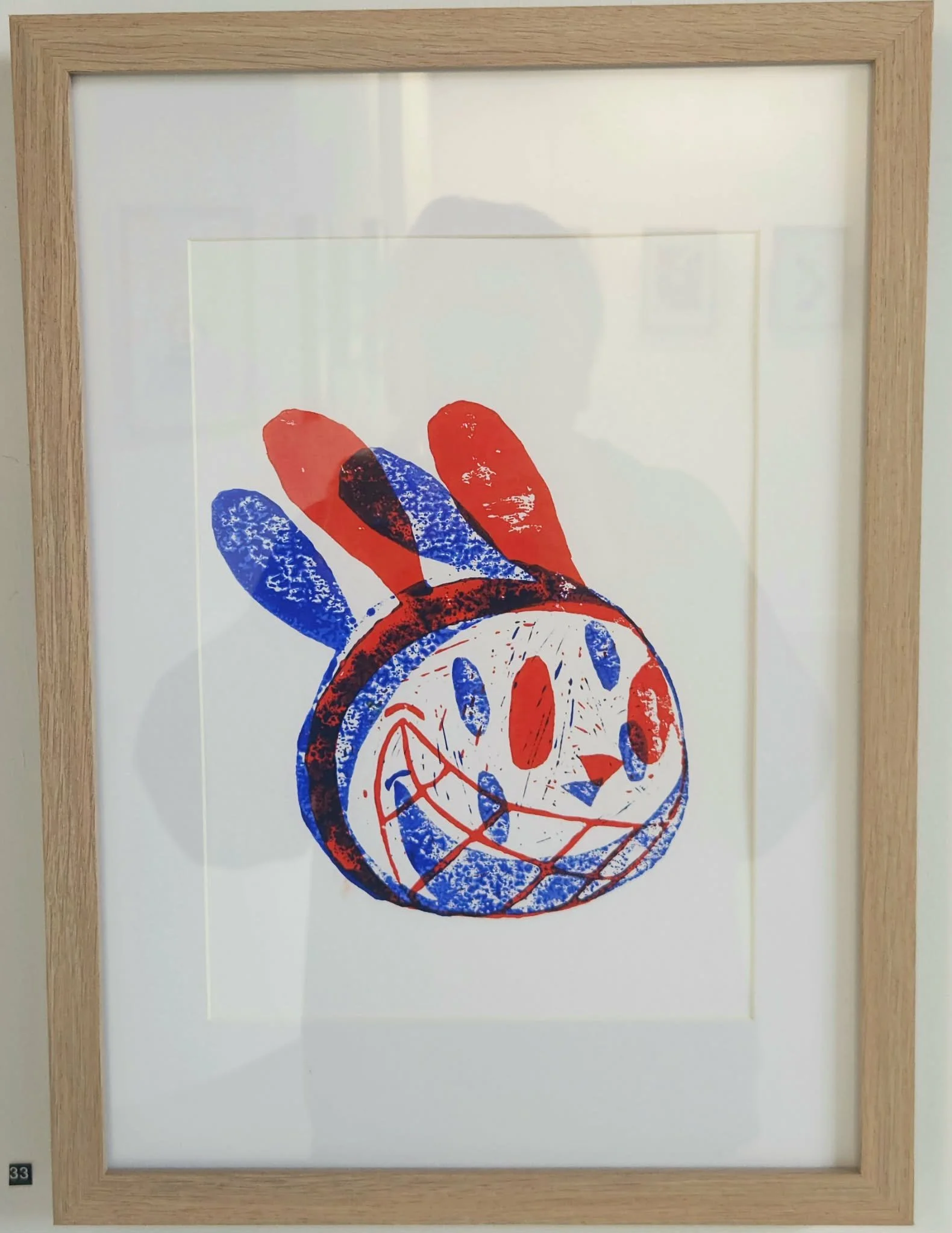 Framed Blue and orange bunny lino print