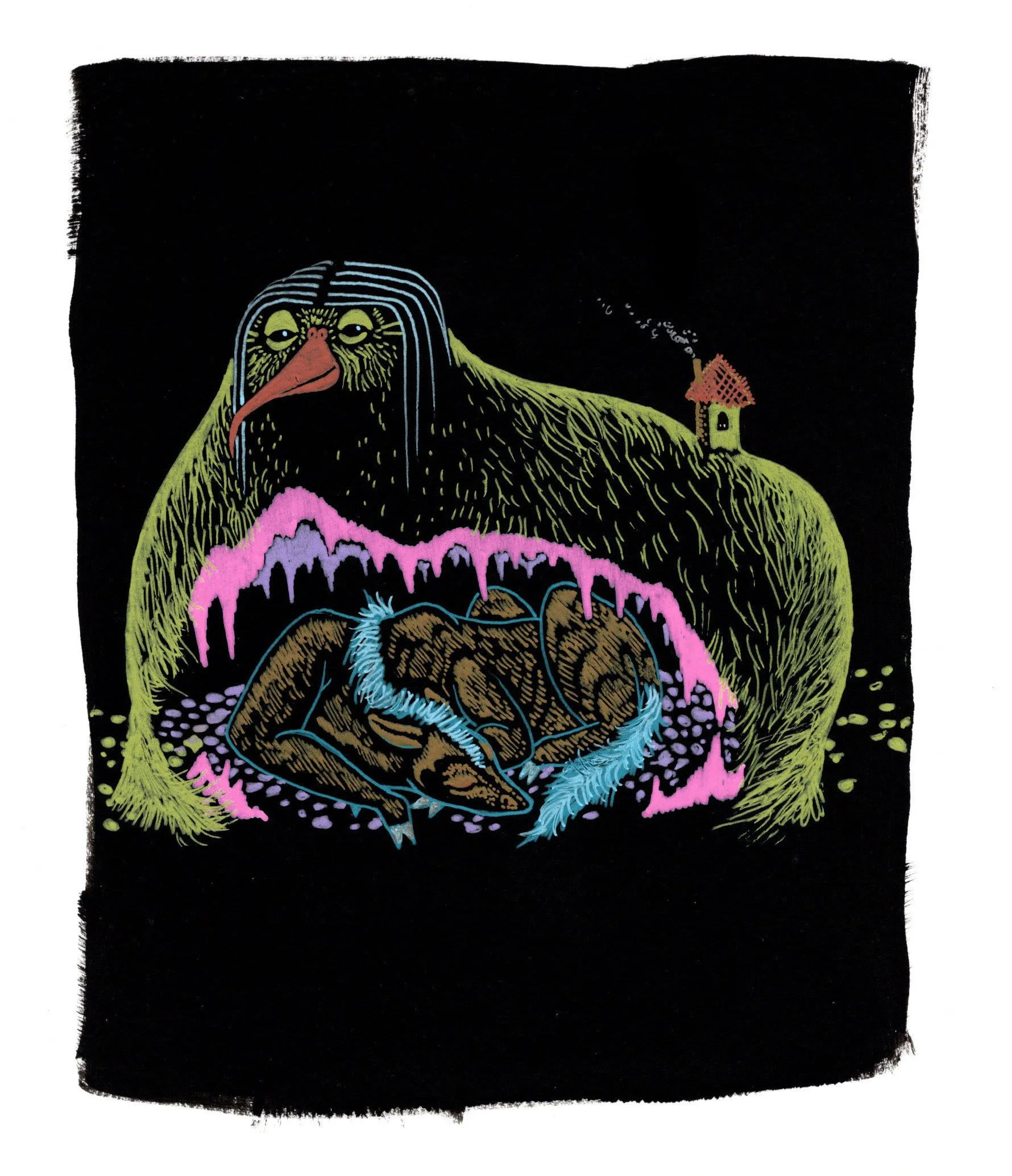 Homeness, 2026. gel pen on black gessoed paper. 6 x 7 inches