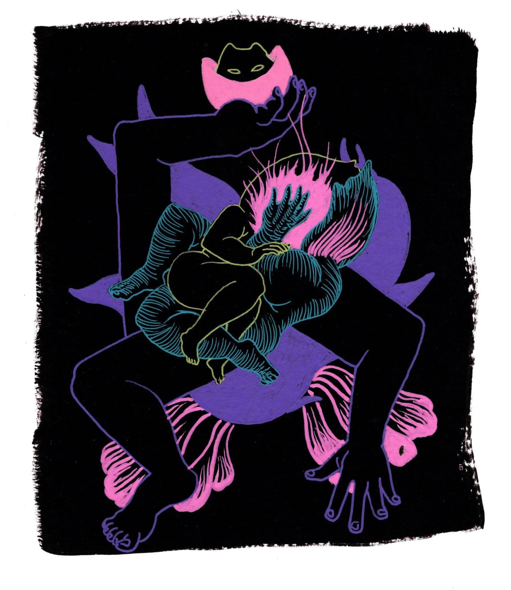 Floral Embrace, 2026. gel pen on black gessoed paper. 6 x 7 inches