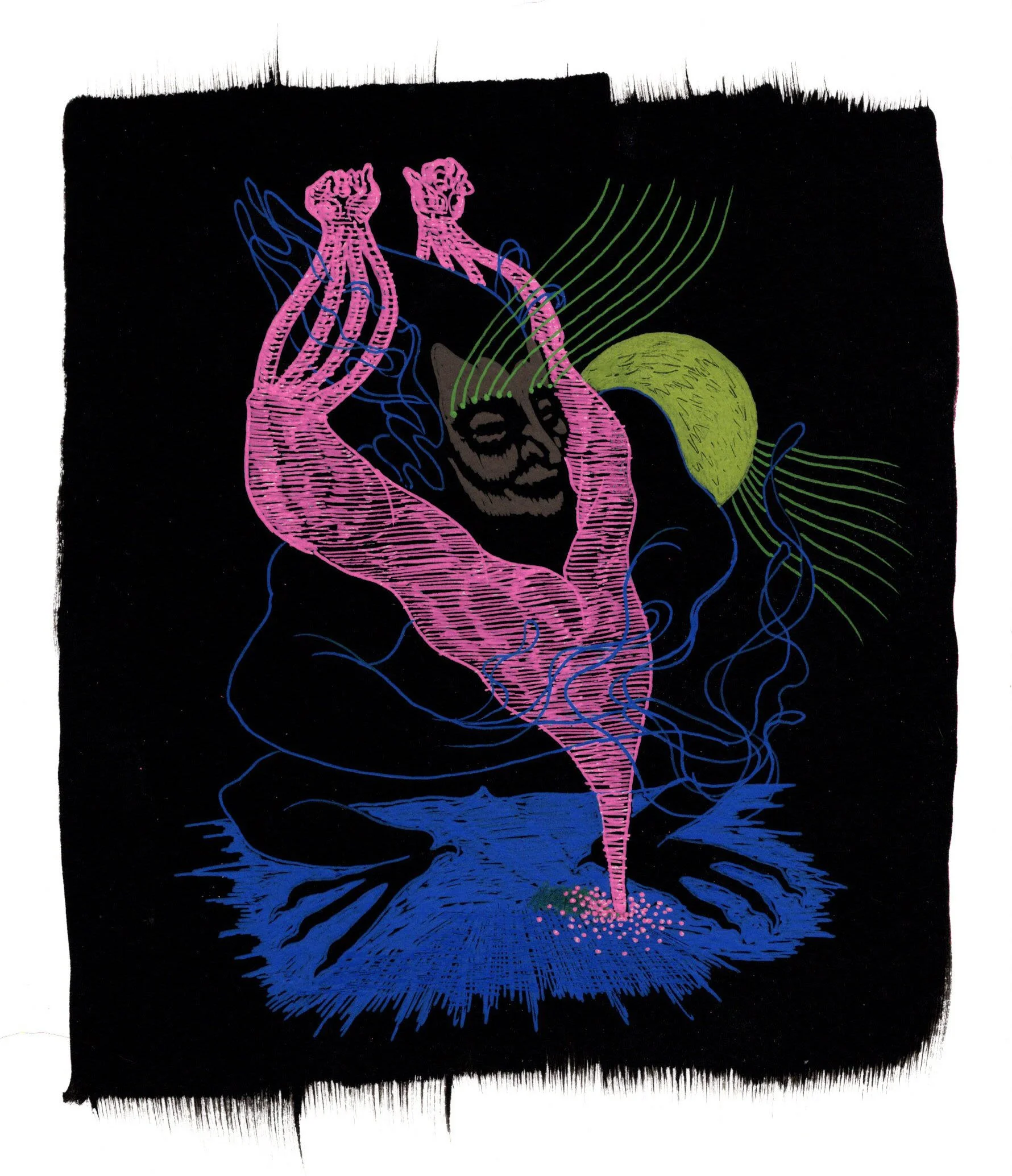 Groundswell, 2026. gel pen on black gessoed paper. 6 x 7 inches