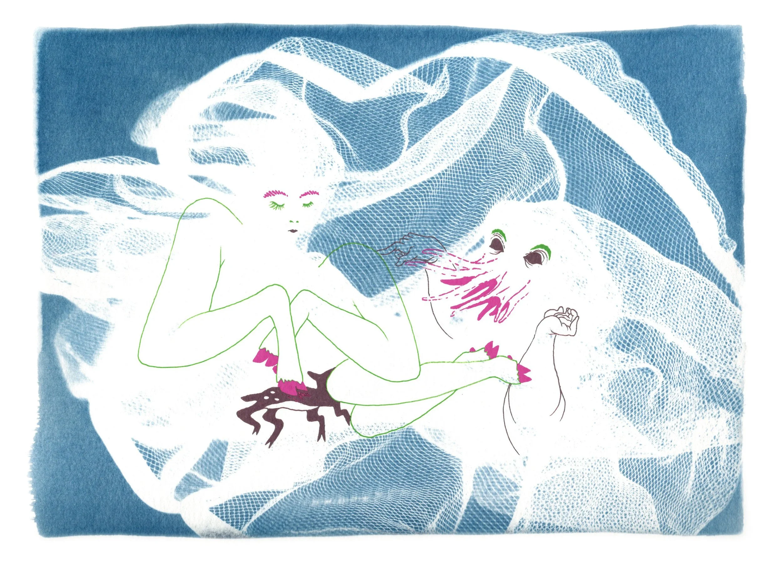 Confidante, 2026. gel pen on cyanotype. 9 x 12 inches