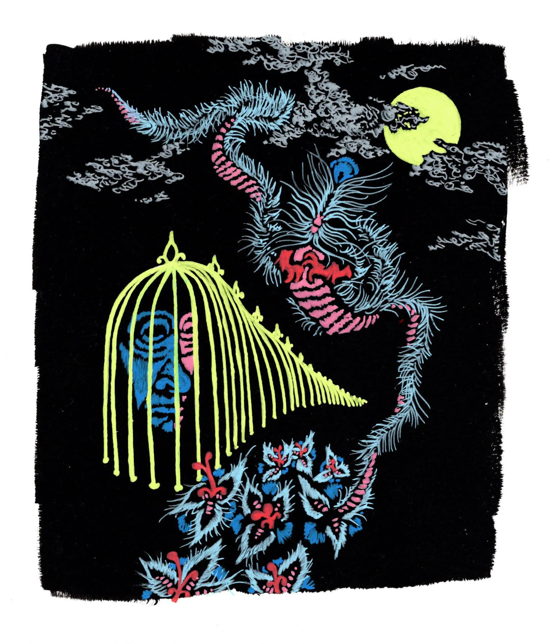 Moonlit Invitation, 2026. gel pen on black gessoed paper. 6 x 7 inches