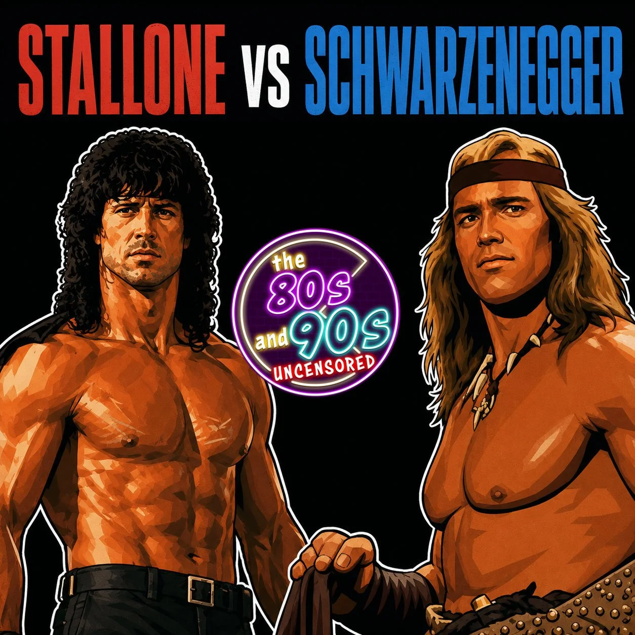 Schwarzenegger vs Sylvester Stallone podcast cover
