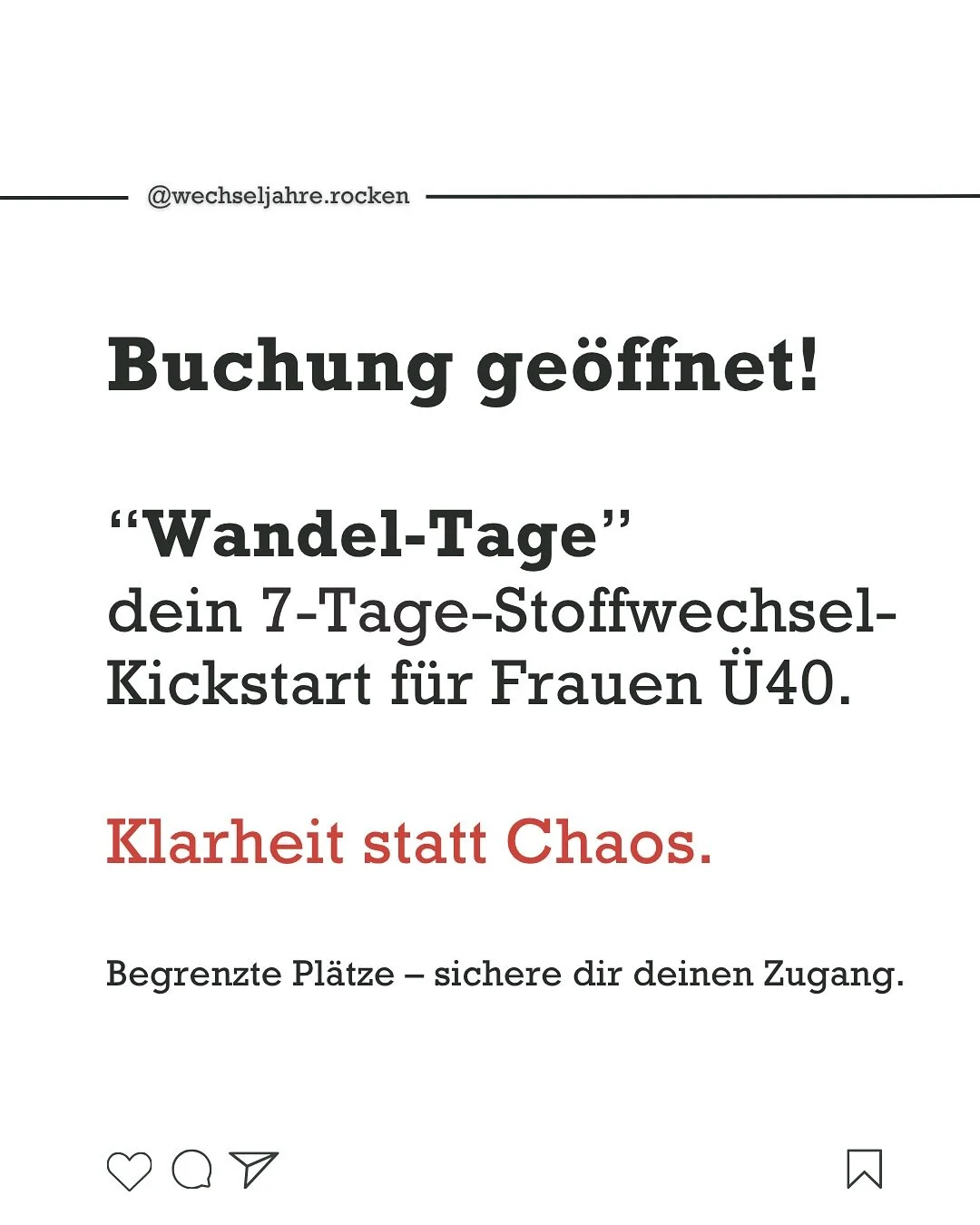 🤩 Anmeldung ge&ouml;ffnet. 
Seit den Wechseljahren f&uuml;hlt sich dein K&ouml;rper anders an &ndash; und nichts wirkt mehr wie fr&uuml;her?
 👉 Du bist nicht falsch. Dein K&ouml;rper braucht neue Antworten. 
Die &bdquo;Wandel-Tage&ldquo; sind dein 