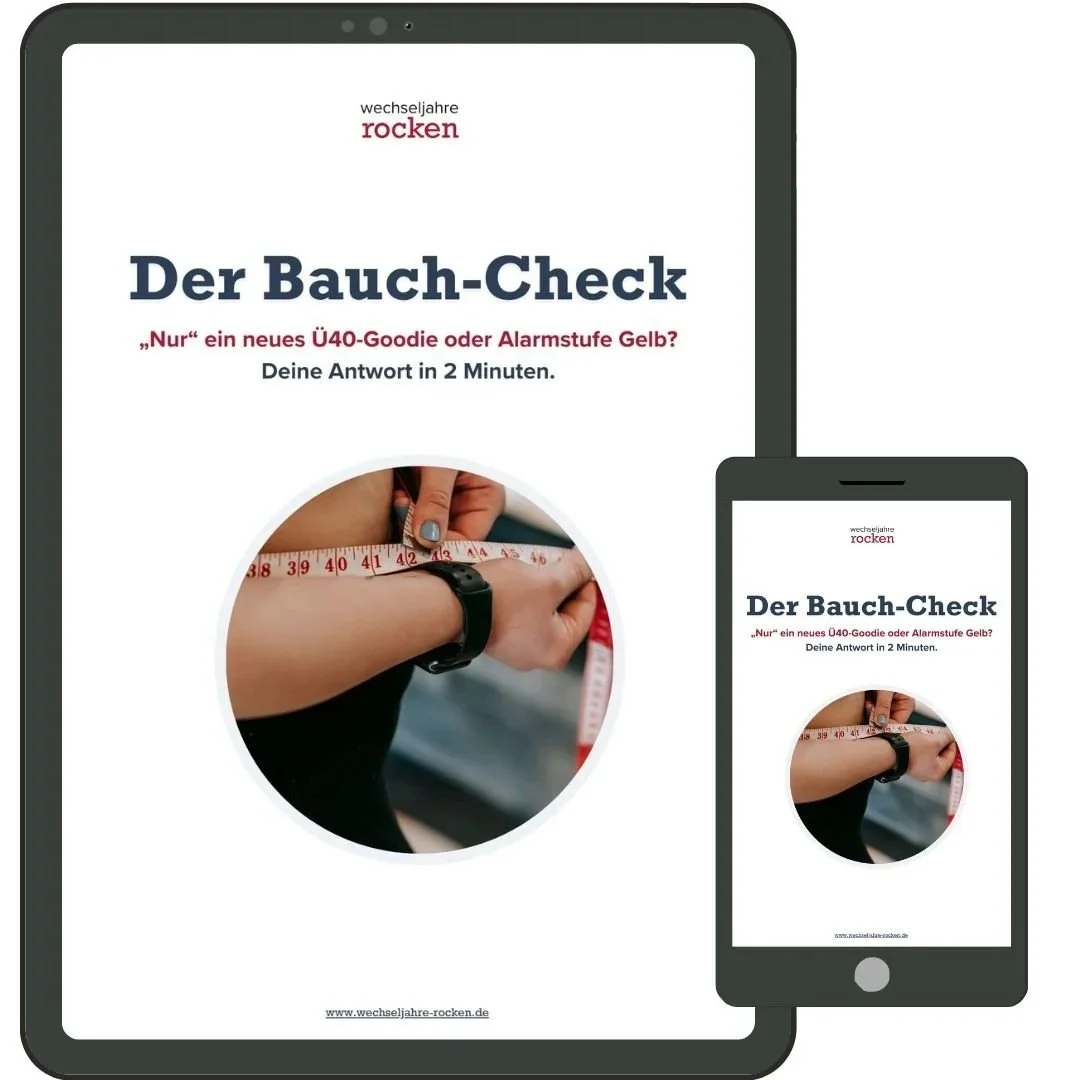 Wechseljahre-Bauch-Check: WHtR-Test (Taille-zu-Größe-Verhältnis) zur Einschätzung von Bauchfett-Risiko bei Frauen ab 40.