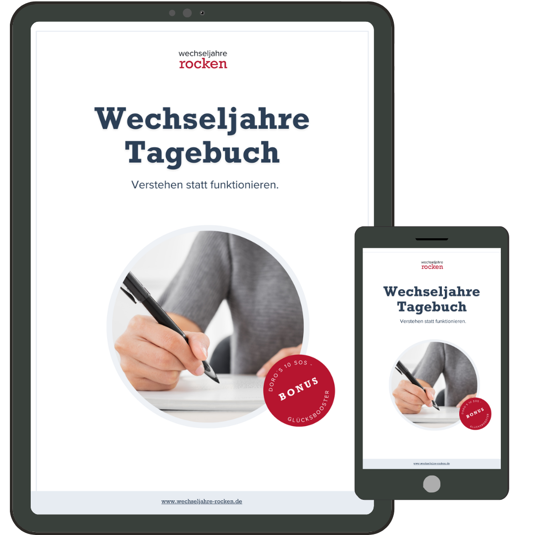 Wechseljahre-Tagebuch zum Dokumentieren von Symptomen und Hormon-Mustern für Frauen ab 40.
