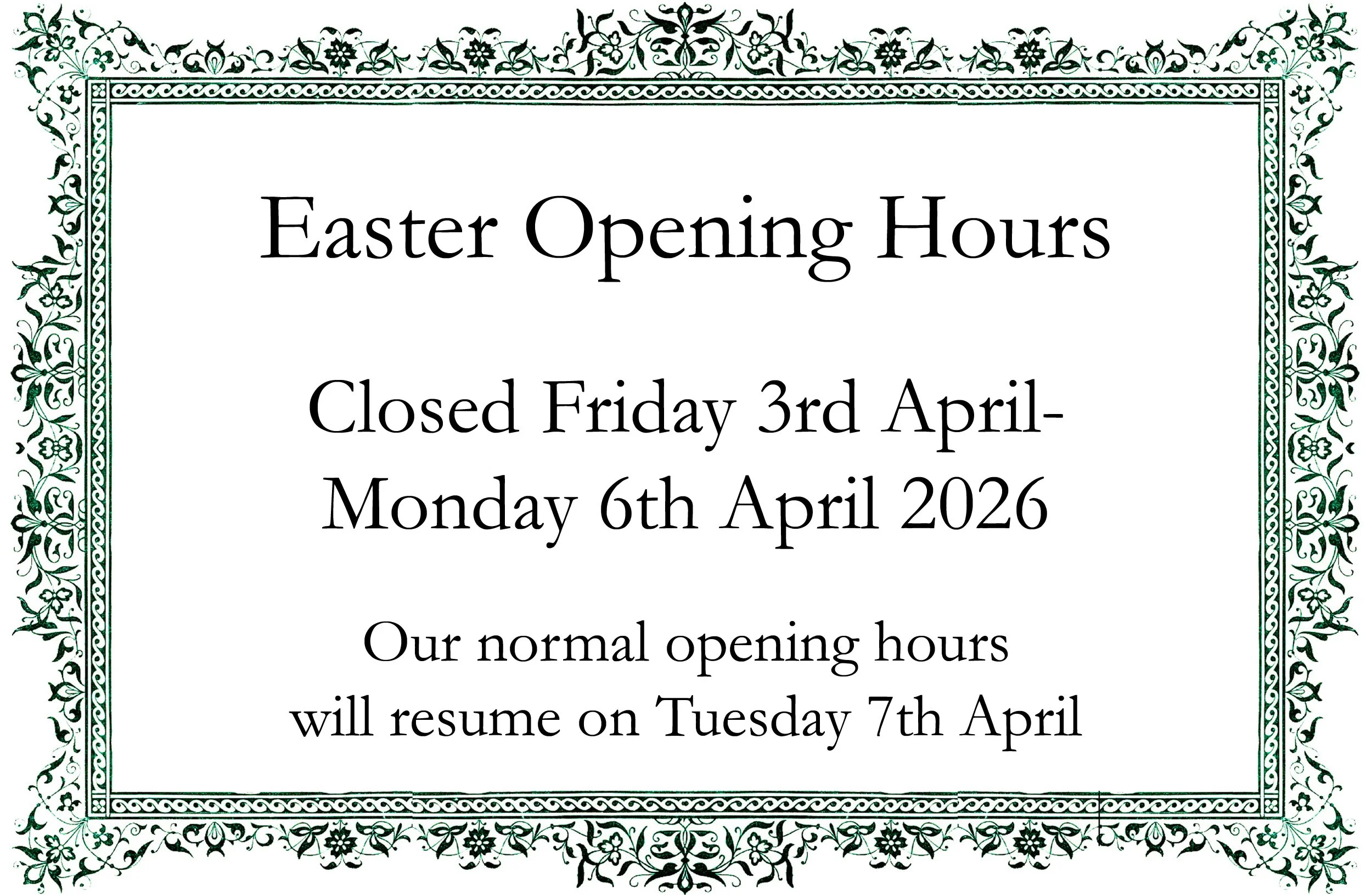 Easter Opening Hours 2026