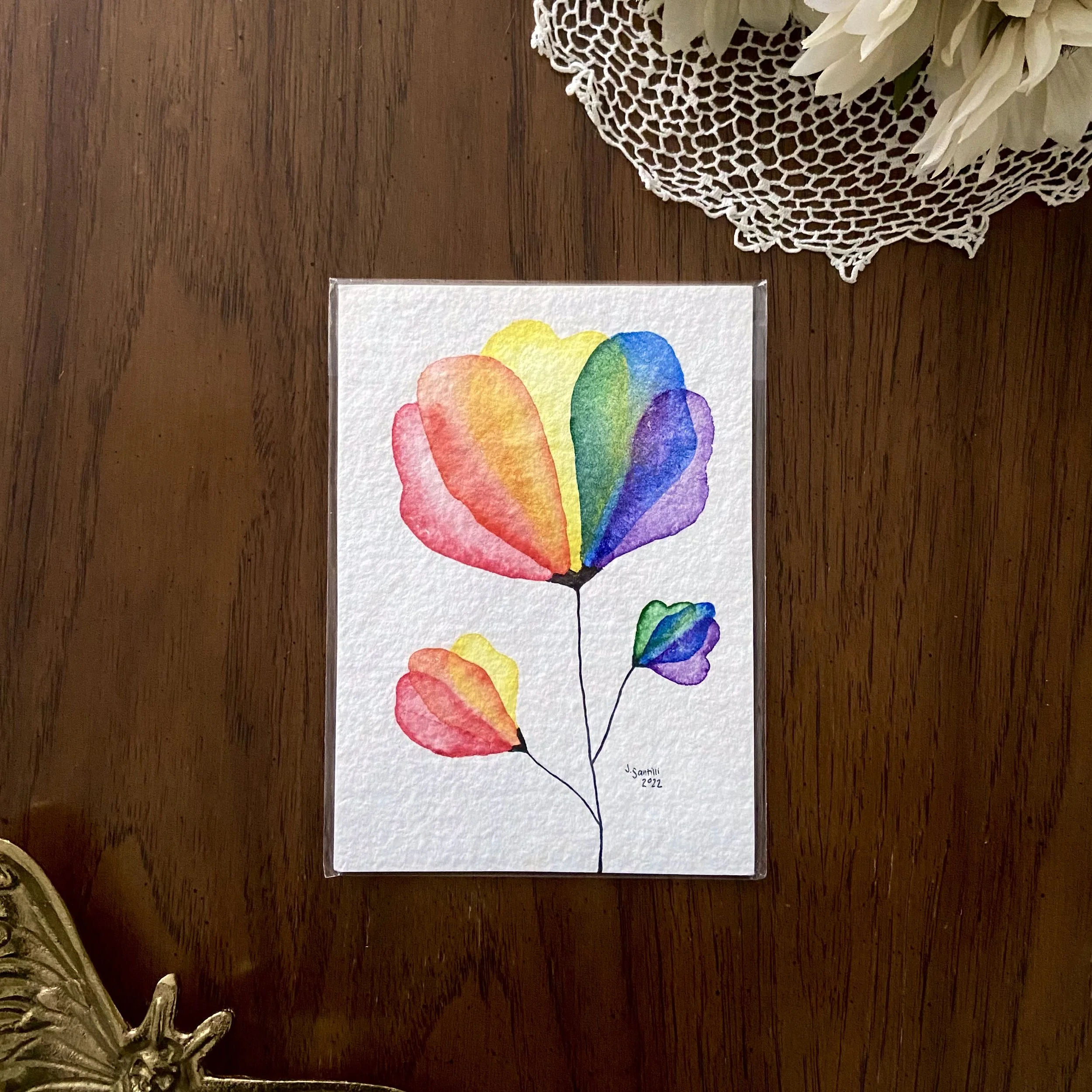 Original Watercolor - Rainbow Translucent Flower