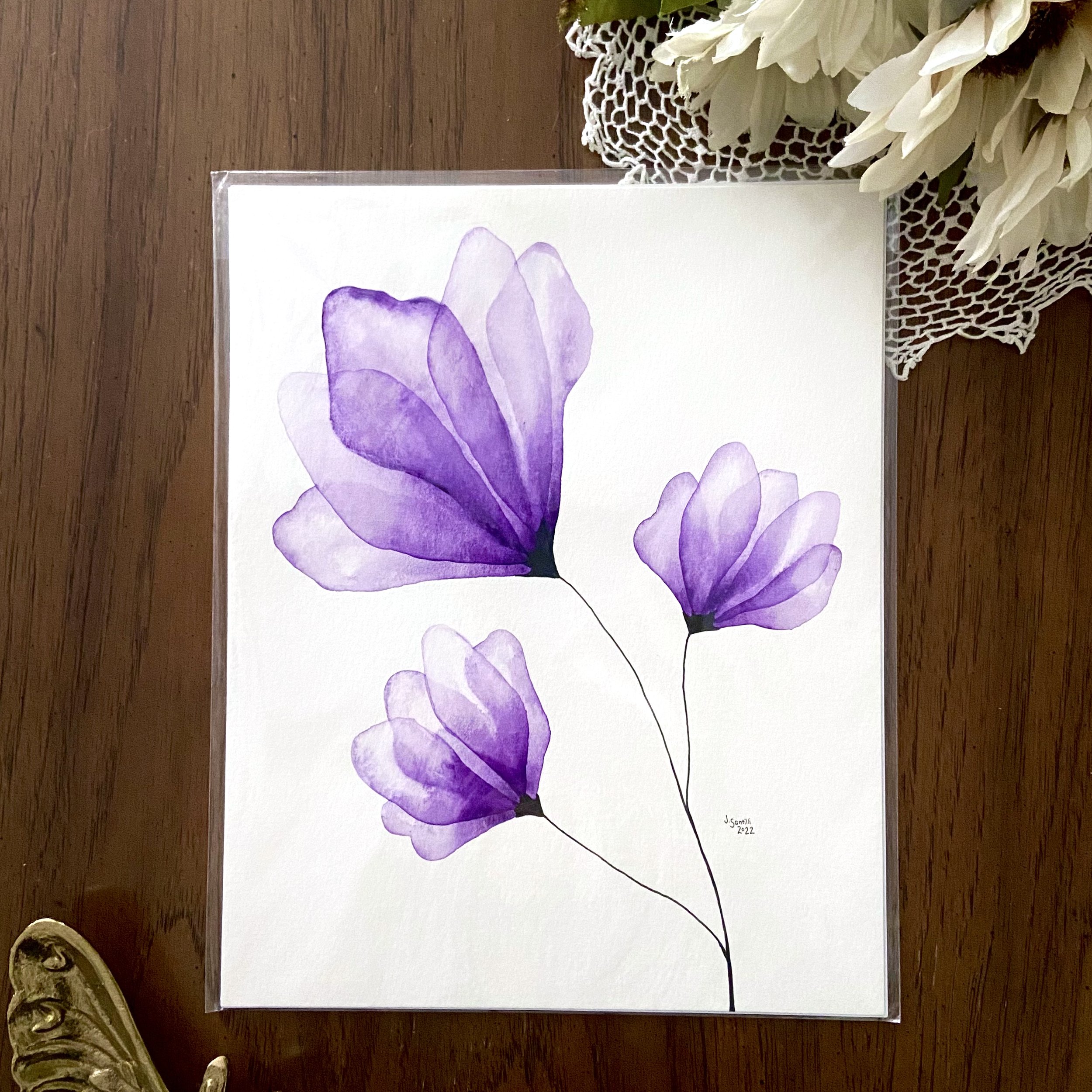 Original Watercolor - Purple Translucent Flowers