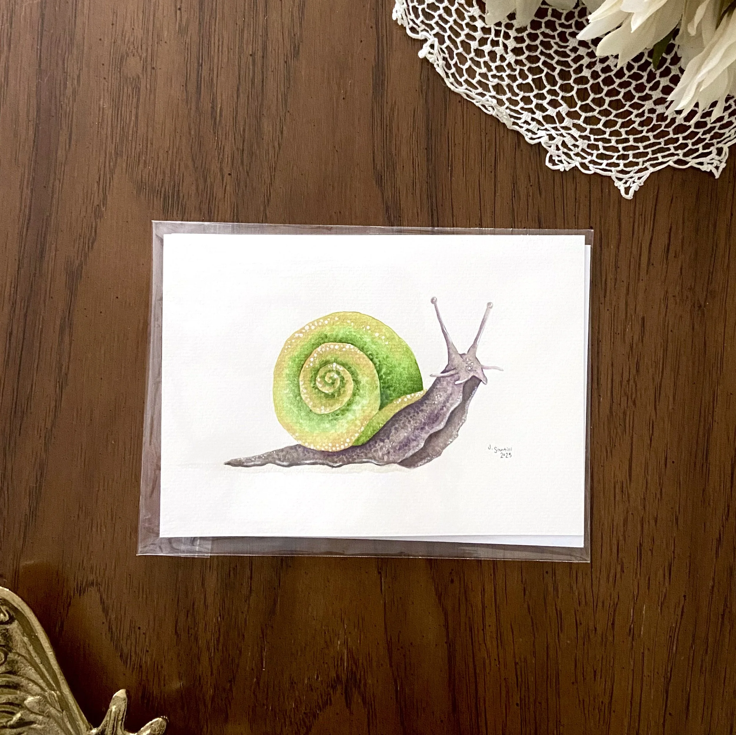 Original Watercolor - Green Snail