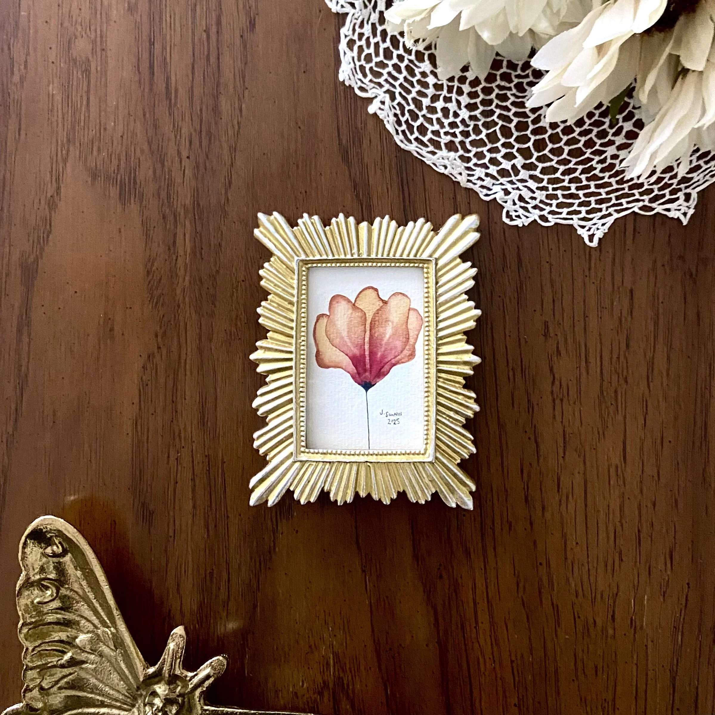 Original Watercolor - Orange Translucent Flower in Frame