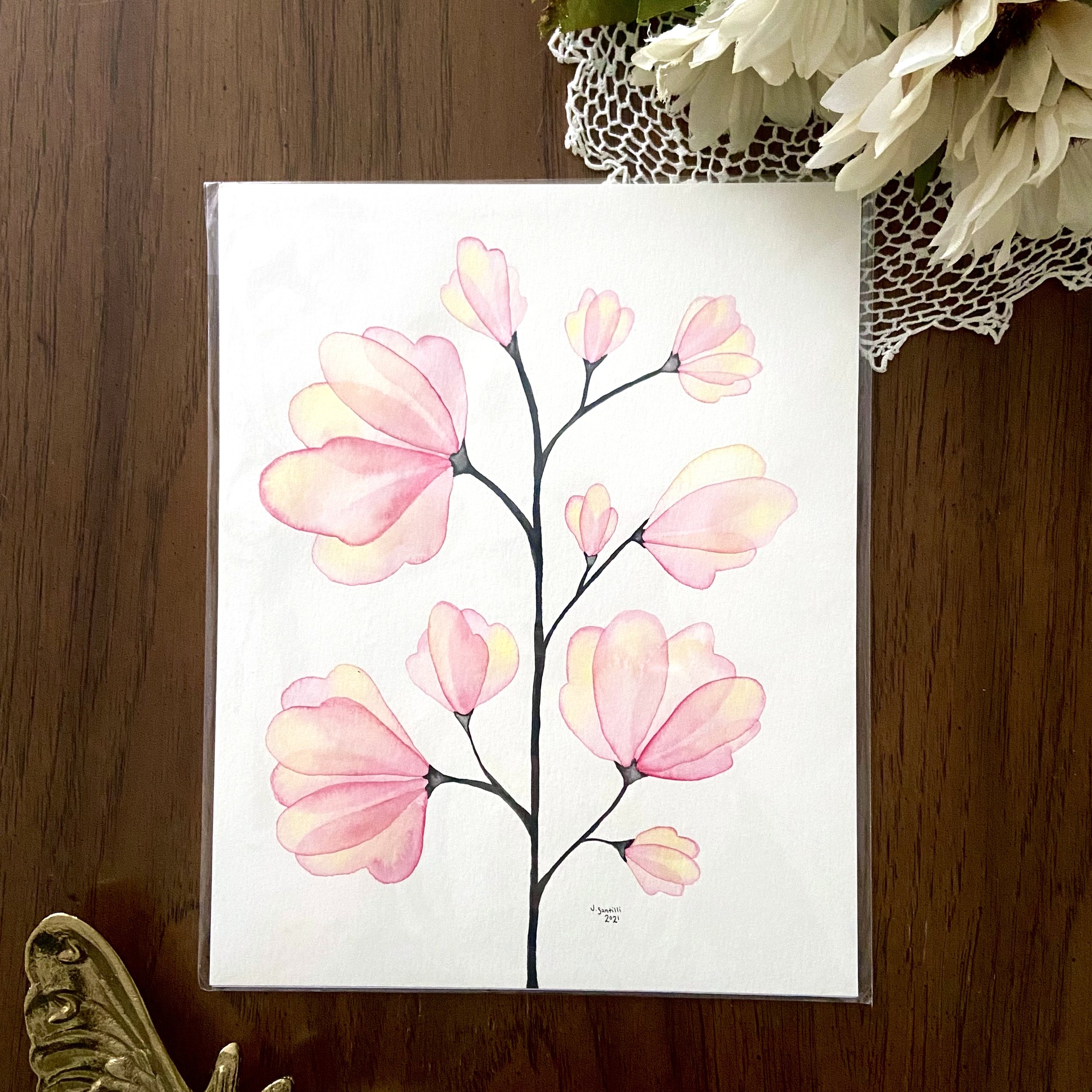 Original Watercolor - Pink Translucent Flowers