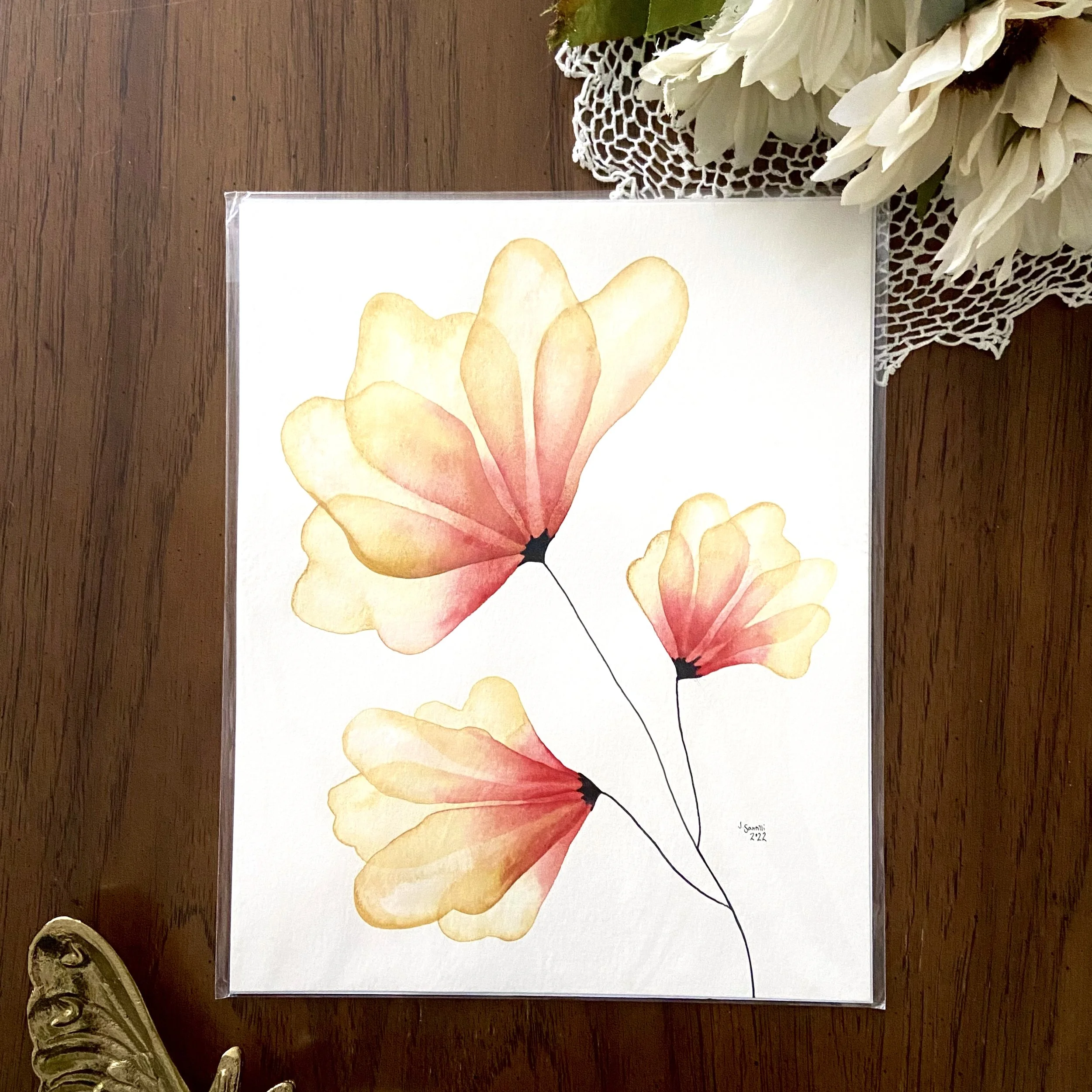 Original Watercolor - Yellow Translucent Flowers