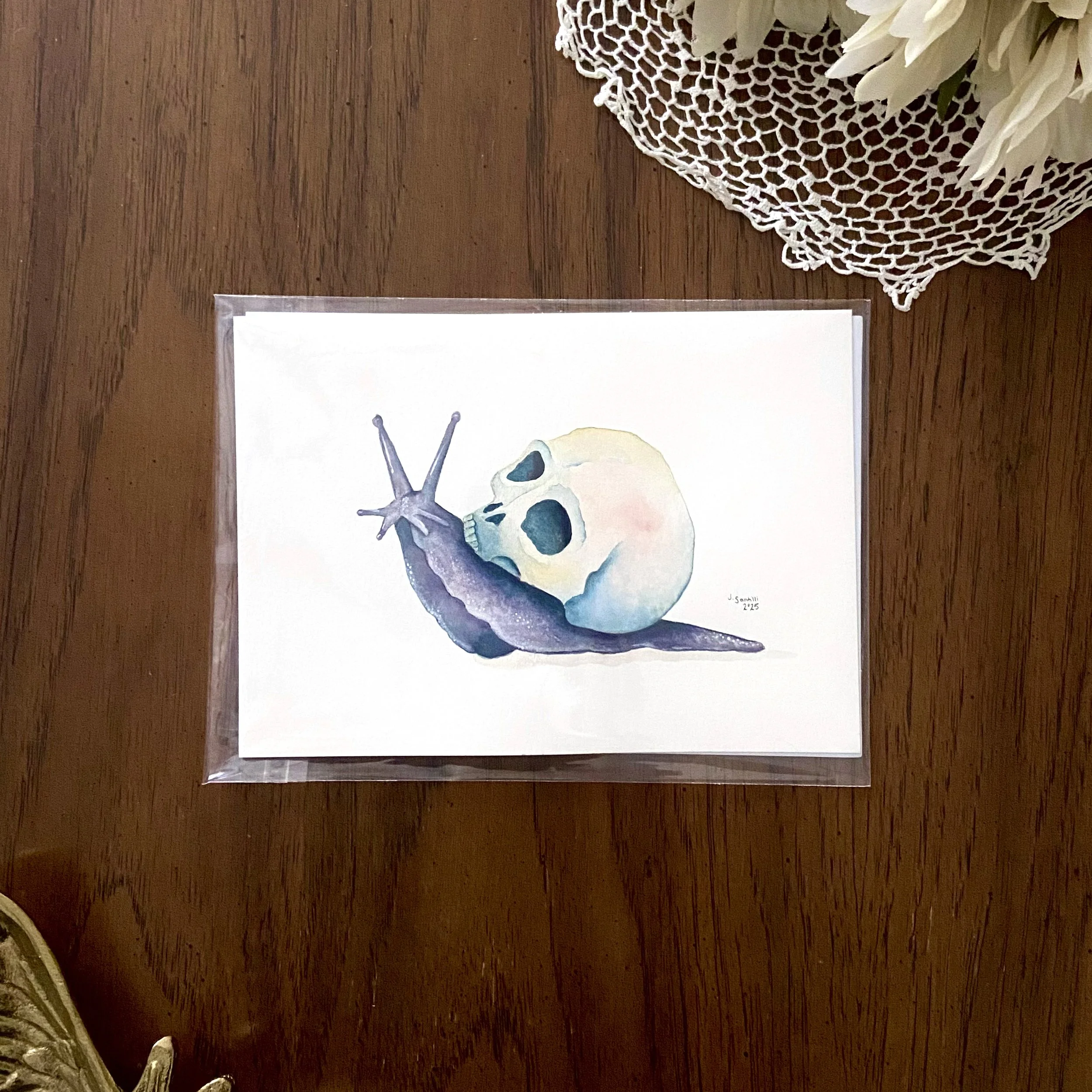 Original Watercolor - Skull Snail
