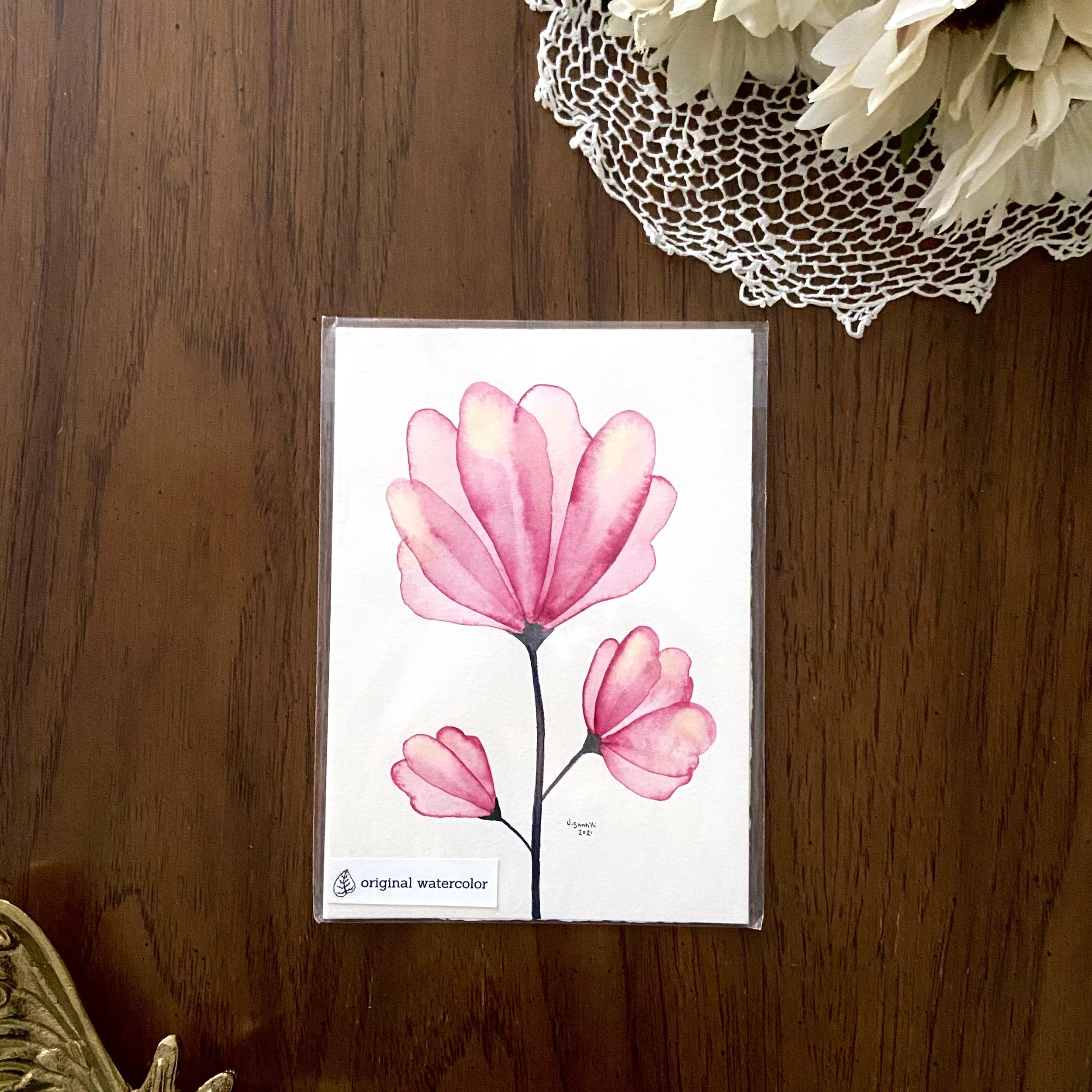 Original Watercolor - Pink Translucent Flower