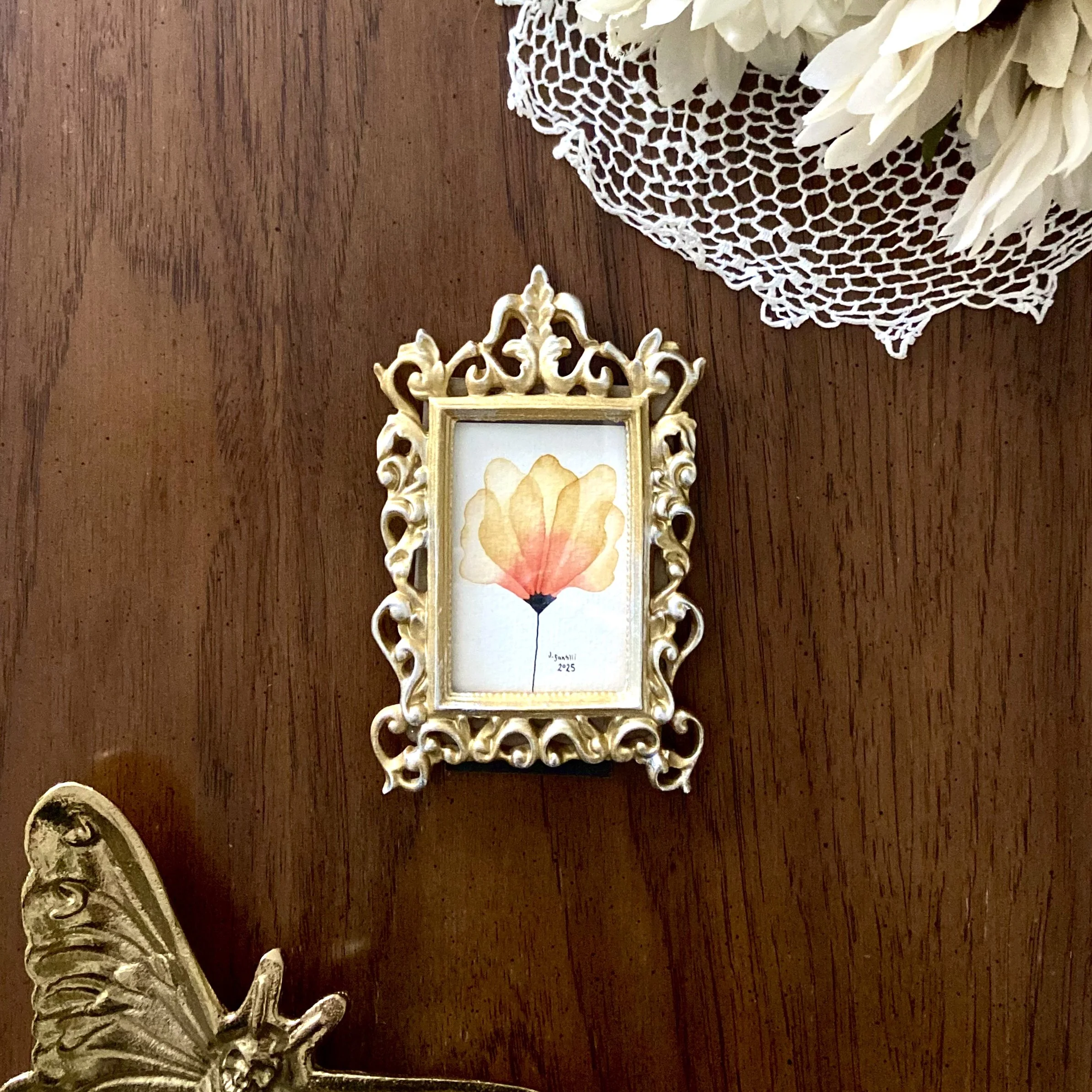 Original Watercolor - Yellow Translucent Flower in Frame