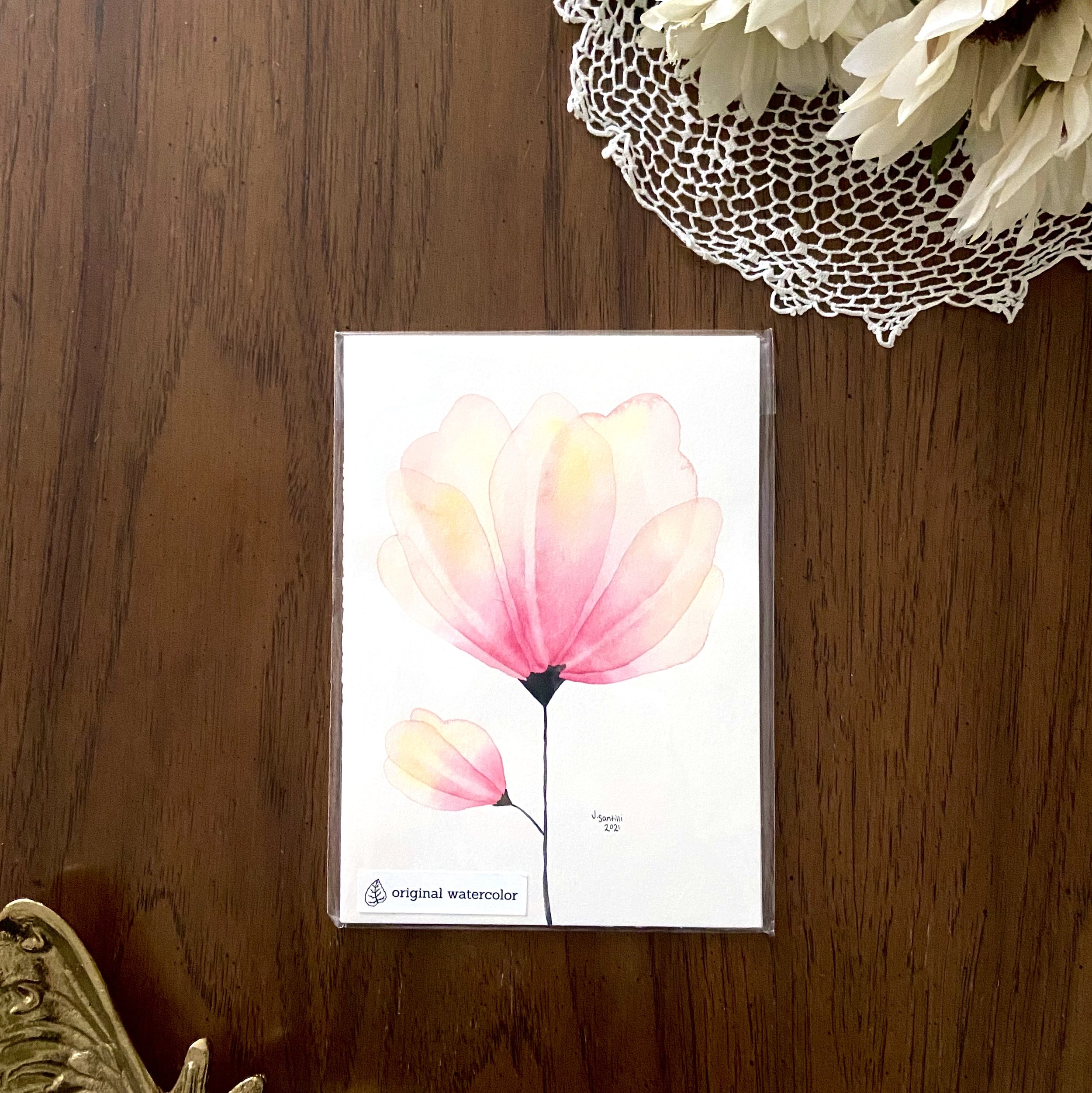 Original Watercolor - Light Pink Translucent Flower