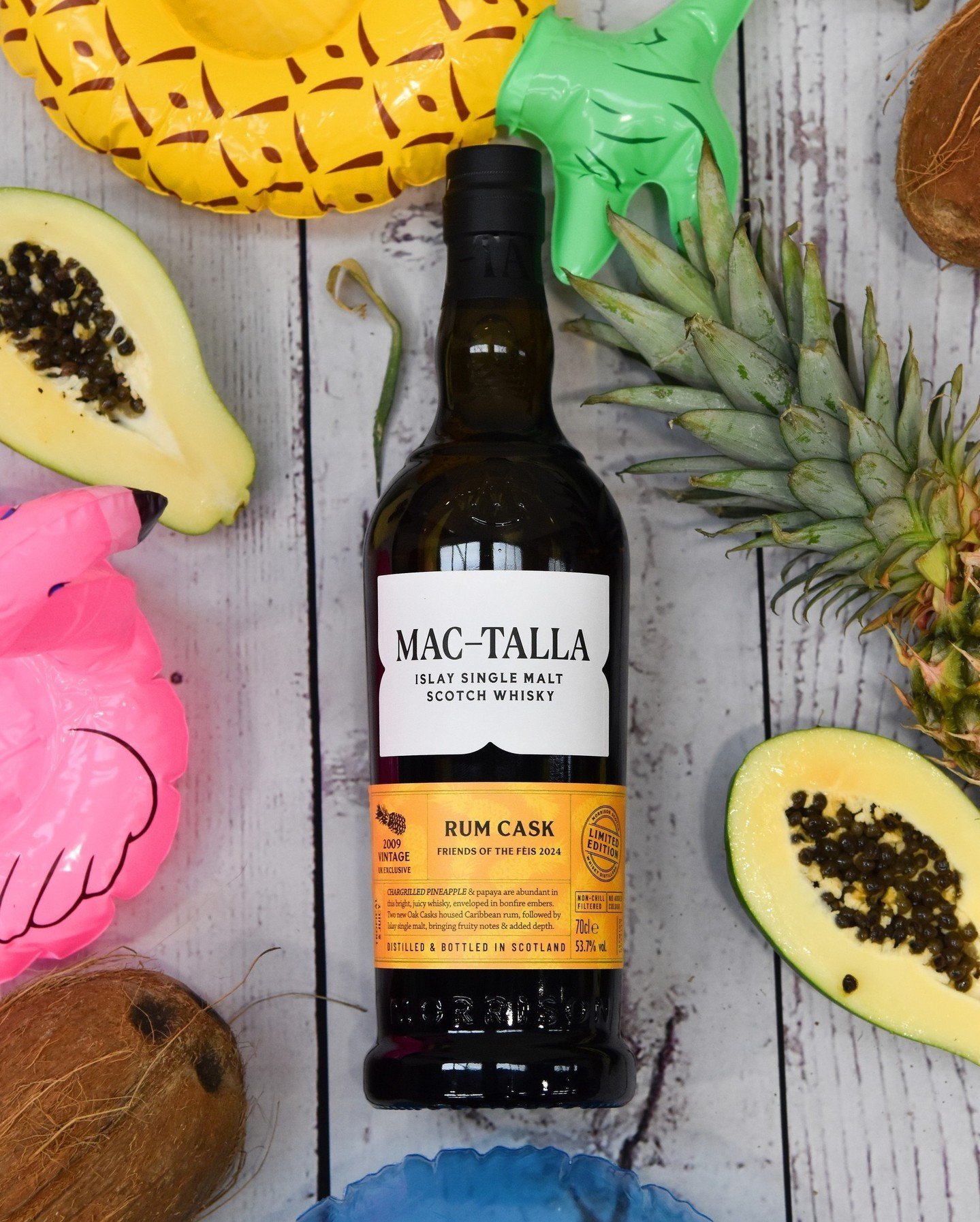 It's finally here!🍍⁠
⁠
Mac-Talla Rum Cask F&egrave;is &Igrave;le 2024 will be appearing on shelves as of today. 🥃⁠
⁠
The perfect dram to be heading into summer with - bursting with tropical notes of papaya and bonfire embers, layered with chargrill