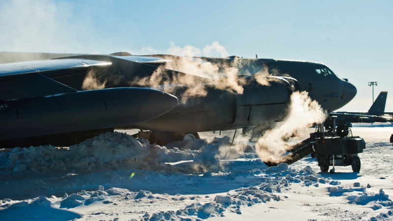 B-52 warms up in cold weather