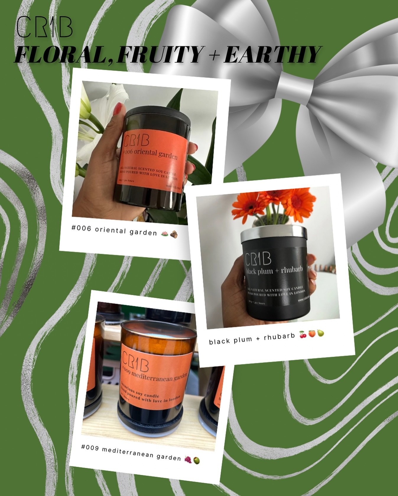 🕯️ indulge in the floral elegance of 𝗼𝗿𝗶𝗲𝗻𝘁𝗮𝗹 𝗴𝗮𝗿𝗱𝗲𝗻 🪷🪵, the bold richness of 𝗯𝗹𝗮𝗰𝗸 𝗽𝗹𝘂𝗺 + 𝗿𝗵𝘂𝗯𝗮𝗿𝗯 🍒🍑🍐 or the earthy fruity sophistication of 𝗺𝗲𝗱𝗶𝘁𝗲𝗿𝗿𝗮𝗻𝗲𝗮𝗻 𝗴𝗮𝗿𝗱𝗲𝗻 🍇🫒 discover your perfect blend
