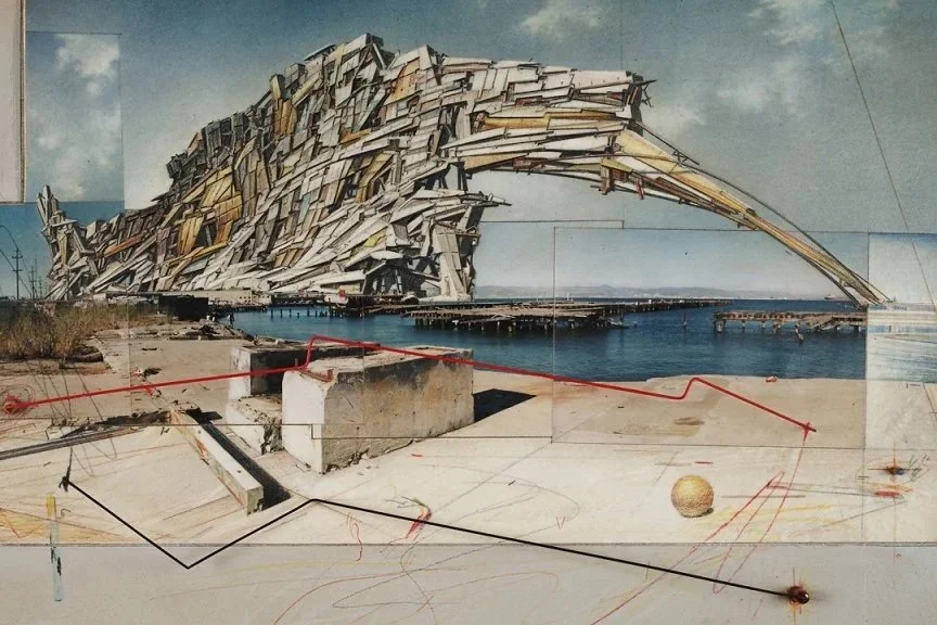 Quake City, Lebbeus Wood, 1995. In the mid 90s Woods imagined the architecture that would emerge after the ‘Big One’, a magnitude 8+ earthquake. The structures he envisioned were constructed, transformed or even completed by the earthquakes themselve