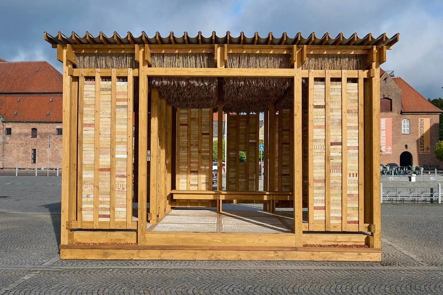 Upside Down, Inside Out by studio Slaatto Morsbøl, 2025. Designed as a demonstration of the value of salvaging, processing and repurposing discarded materials and slowing down in construction.