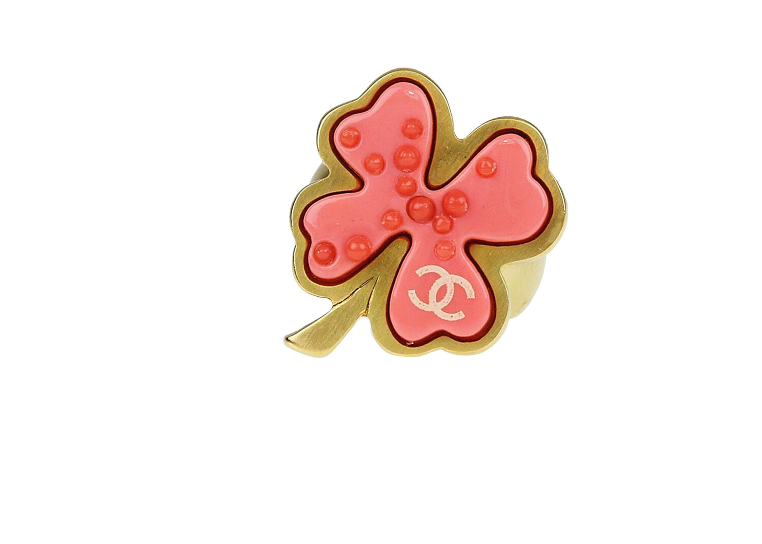 Chanel Vintage Pink and Gold Clover Ring — Petunia's Consignment Boutique