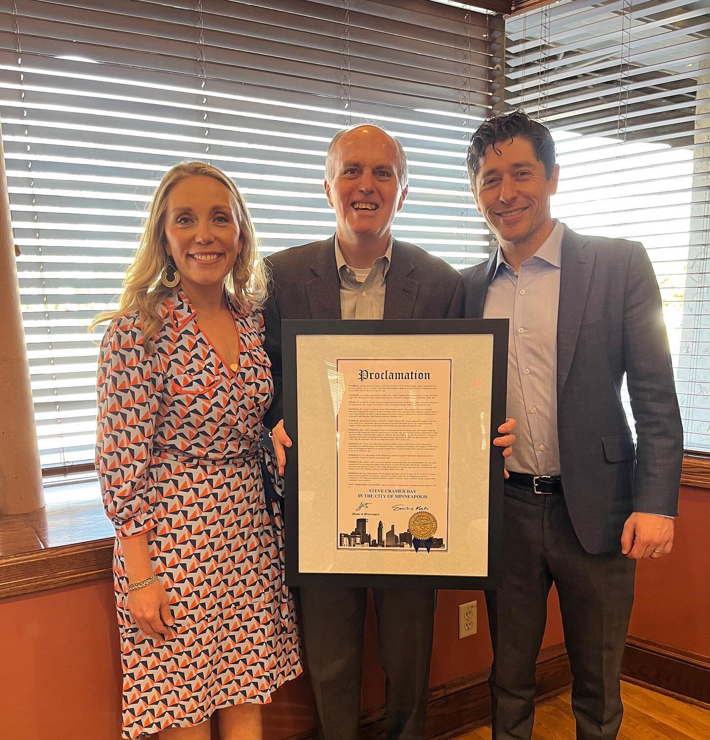 This week we proclaimed May 3rd as Steve Cramer Day in the City of Minneapolis. Steve is a former Ward 11 City Council Member (1984-1993) and just announced his retirement as the CEO of the Downtown Council. I am proud to honor Steve for his dedicati