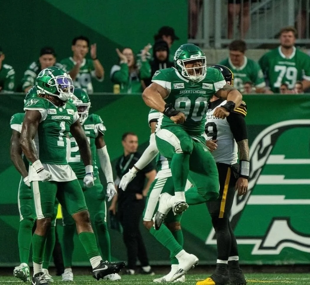 Congratulations to @b90mil on an outstanding game and a BIG PLAY in the red zone. Year 6 as a pro! @sskroughriders @cfl #bigpopparunstoppa