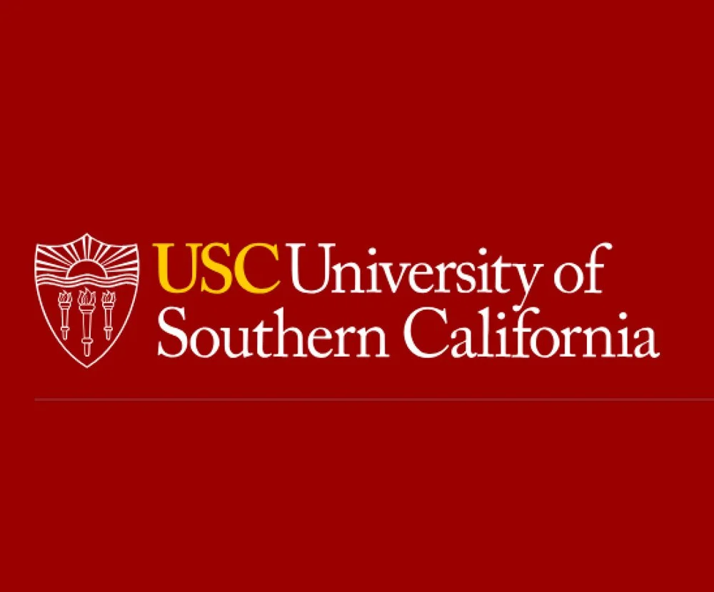 Logo of USC University of Southern California on a red background.