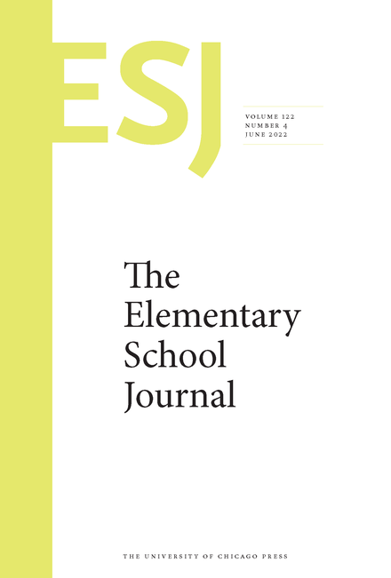 Cover of The Elementary School Journal, volume 122, number 4, June 2022, published by The University of Chicago Press, with large yellow 'ESJ' letters and the journal title in black text.
