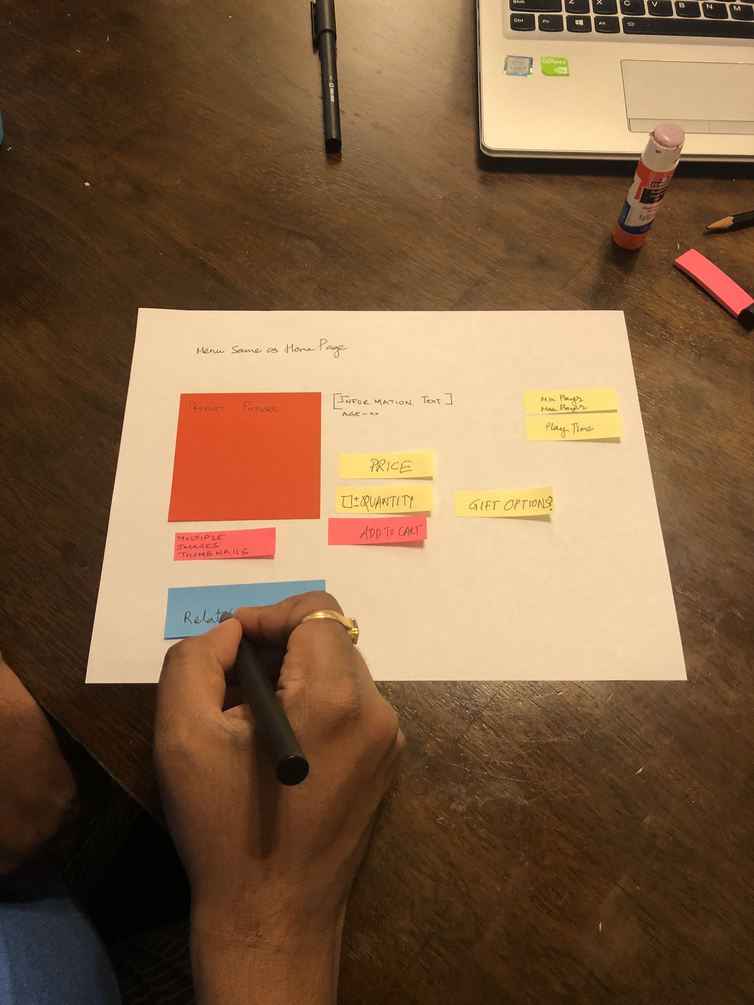 Participant working on design of Product page