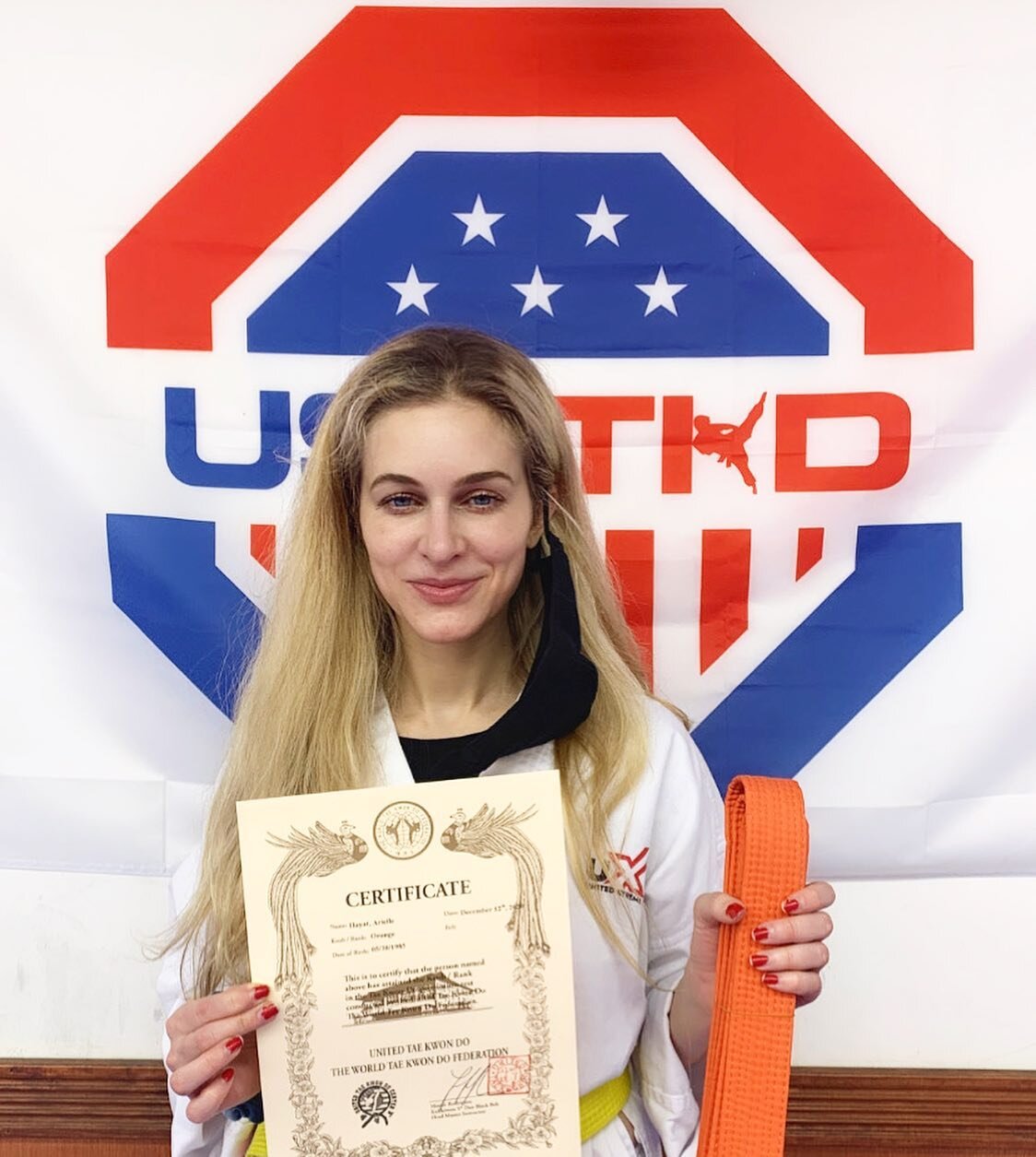 Tonight I am officially an orange belt 🥋 Thank you so much @unitedxtreme_williamsburg it is an honor to train with Master Olga and Master Esteven and all of the amazing staff. #grateful #taekwondo #unitedxtreme #covidaccomplishments