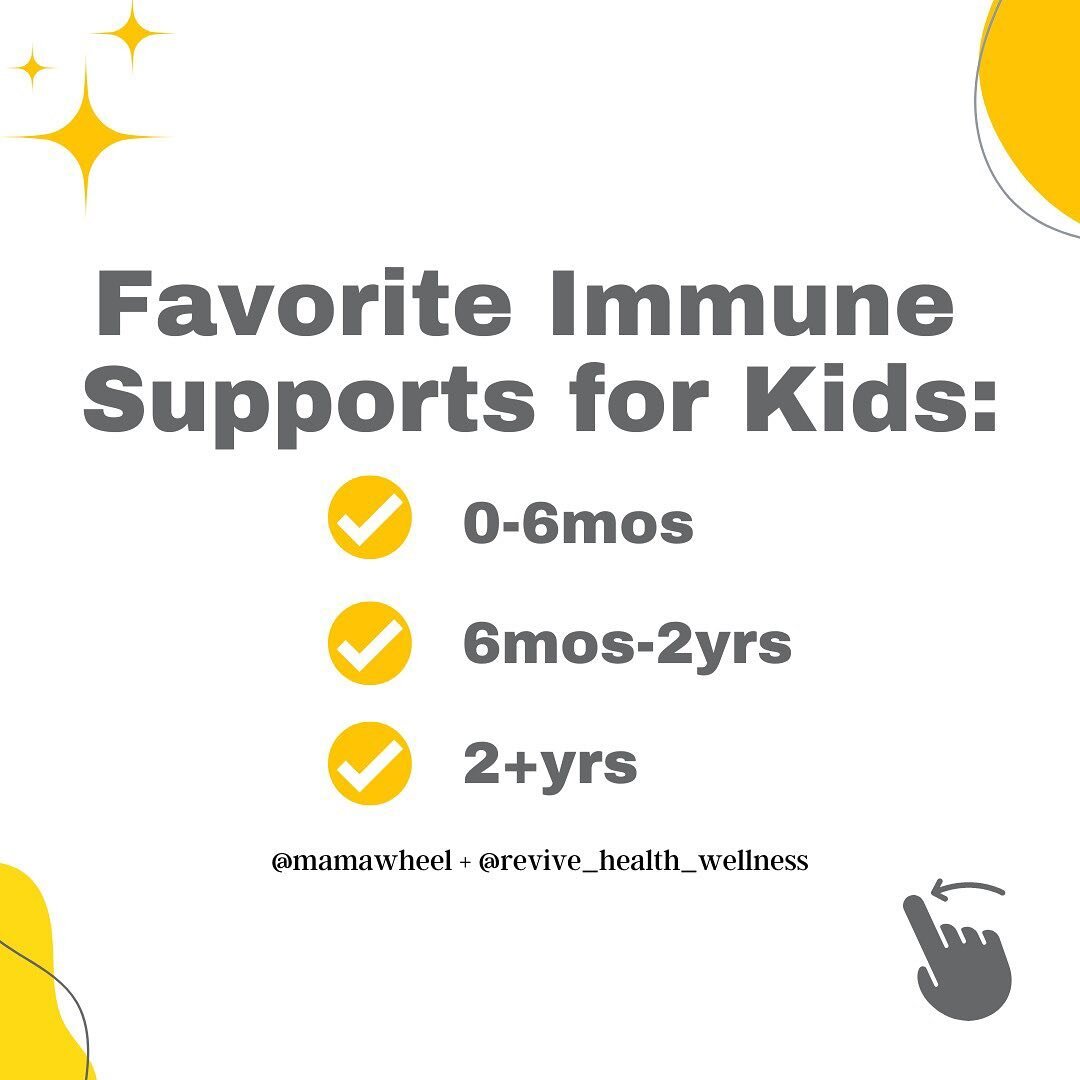 FAVORITE KIDS IMMUNE SUPPORTS, by age! 🥳

Besides the ones listed here, what are other supports you use for your child(ten)? Share in the comments! 📝

Age 0-6mos:
✨Breastfeeding is the number one support, hands-down. Breast milk has alllll the immu