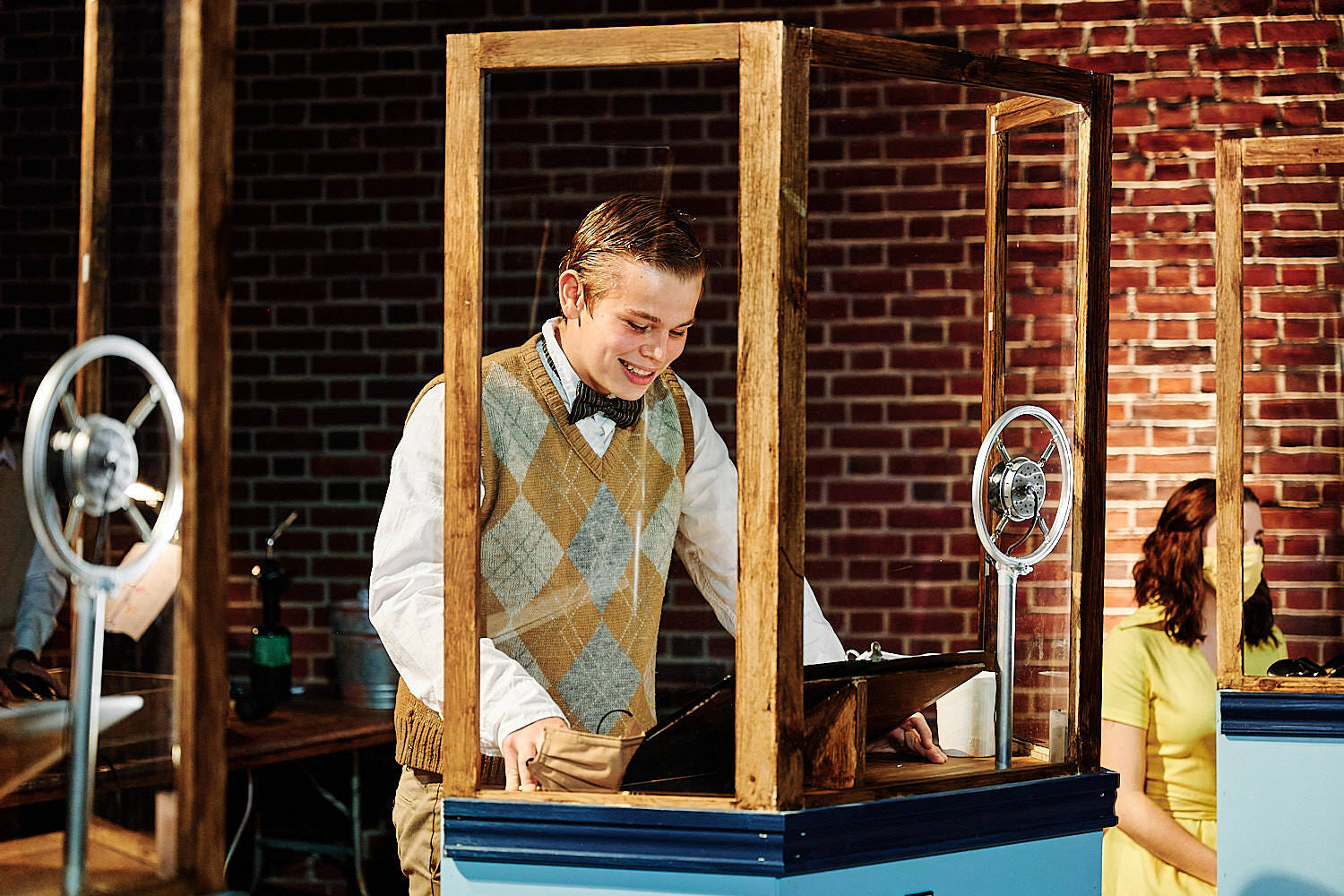  Max Peluso of Sewickley Academy high school engaged in a theater play War of the Worlds by H. G. Wells. The show is outdoors with COVID-19 social distancing and mask-wearing. 