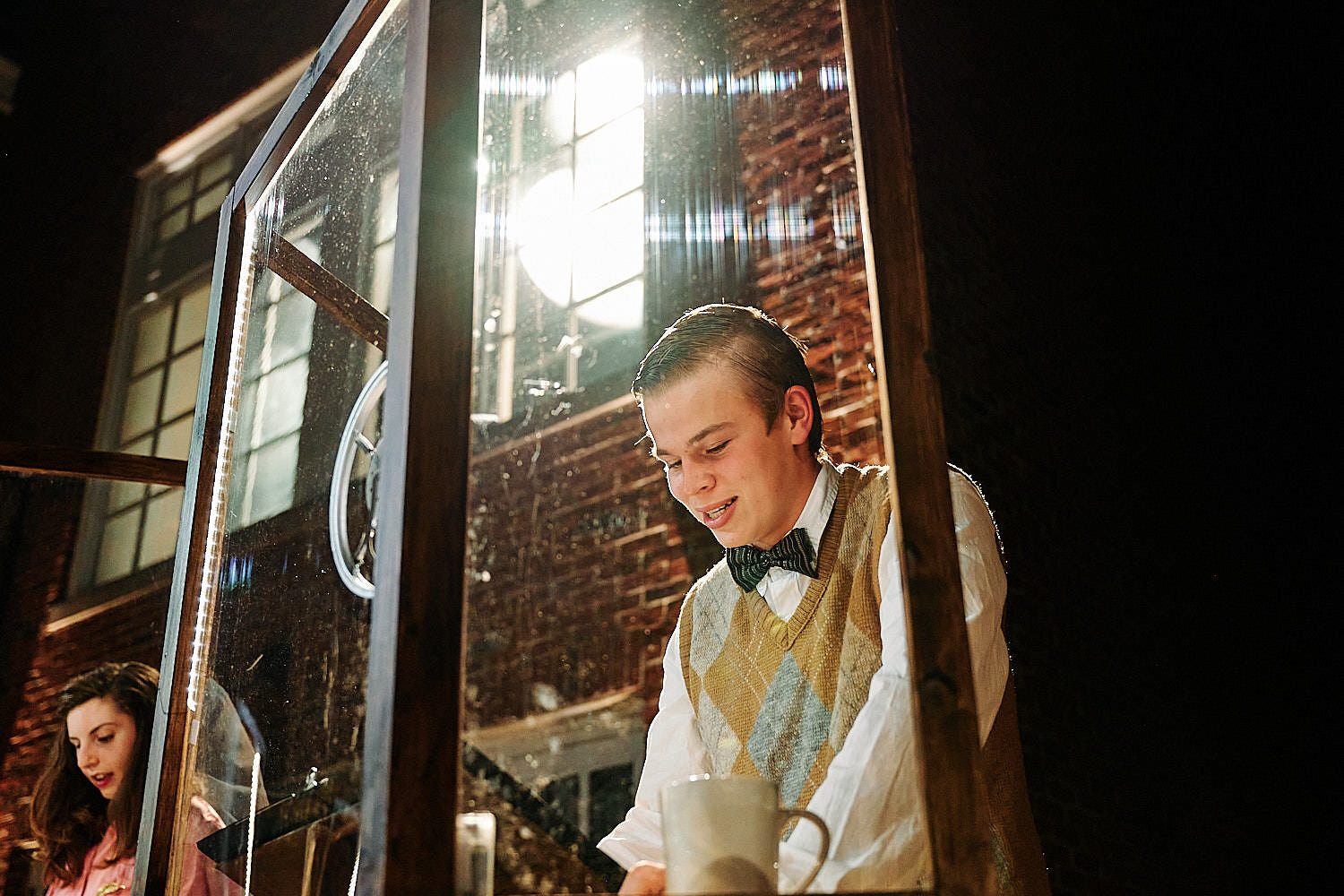  Max Peluso of Sewickley Academy high school engaged in a theater play War of the Worlds by H. G. Wells. The show is outdoors with COVID-19 social distancing and mask-wearing. 