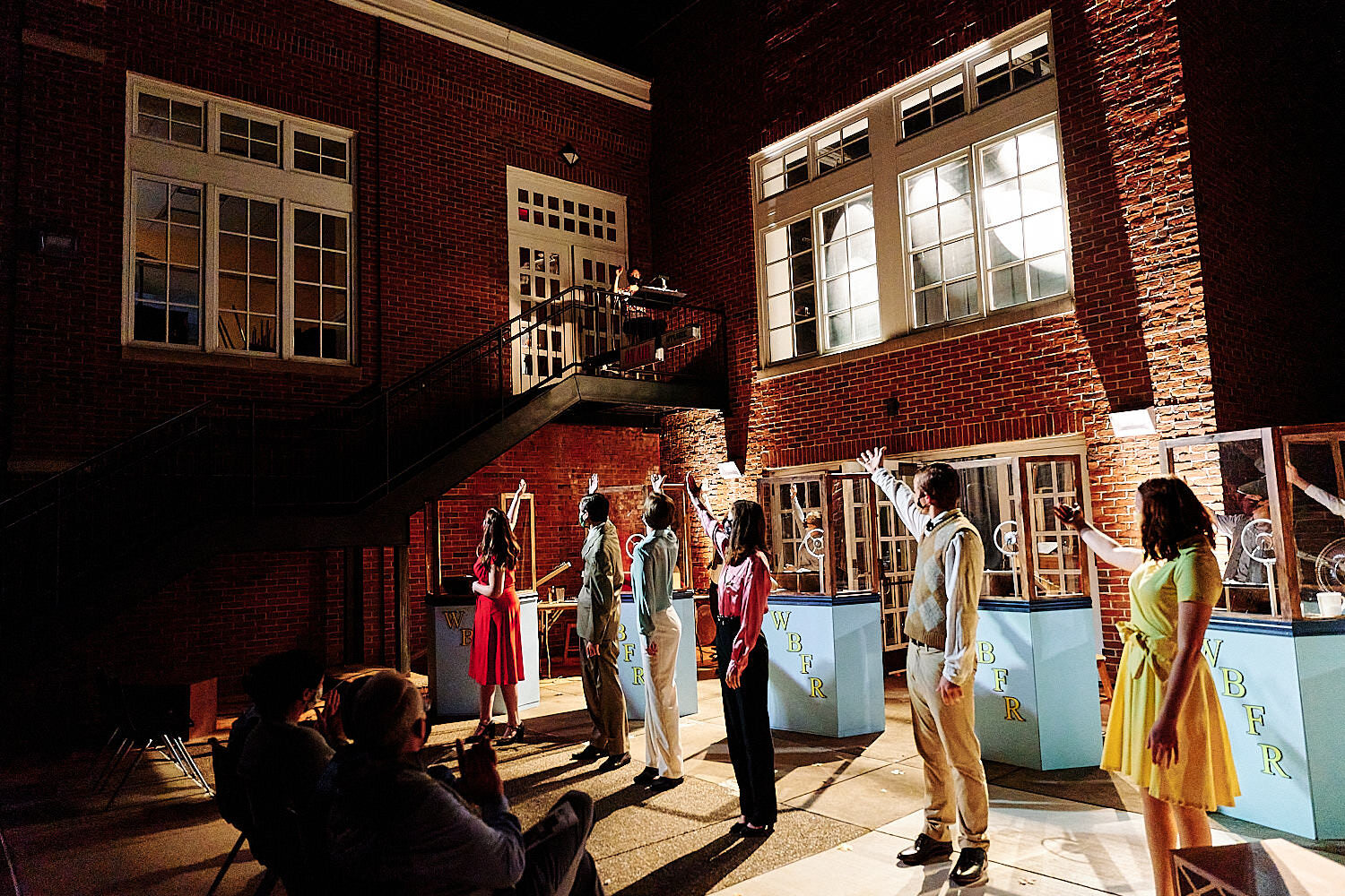  Max Peluso of Sewickley Academy high school engaged in a theater play War of the Worlds by H. G. Wells. The show is outdoors with COVID-19 social distancing and mask-wearing. 