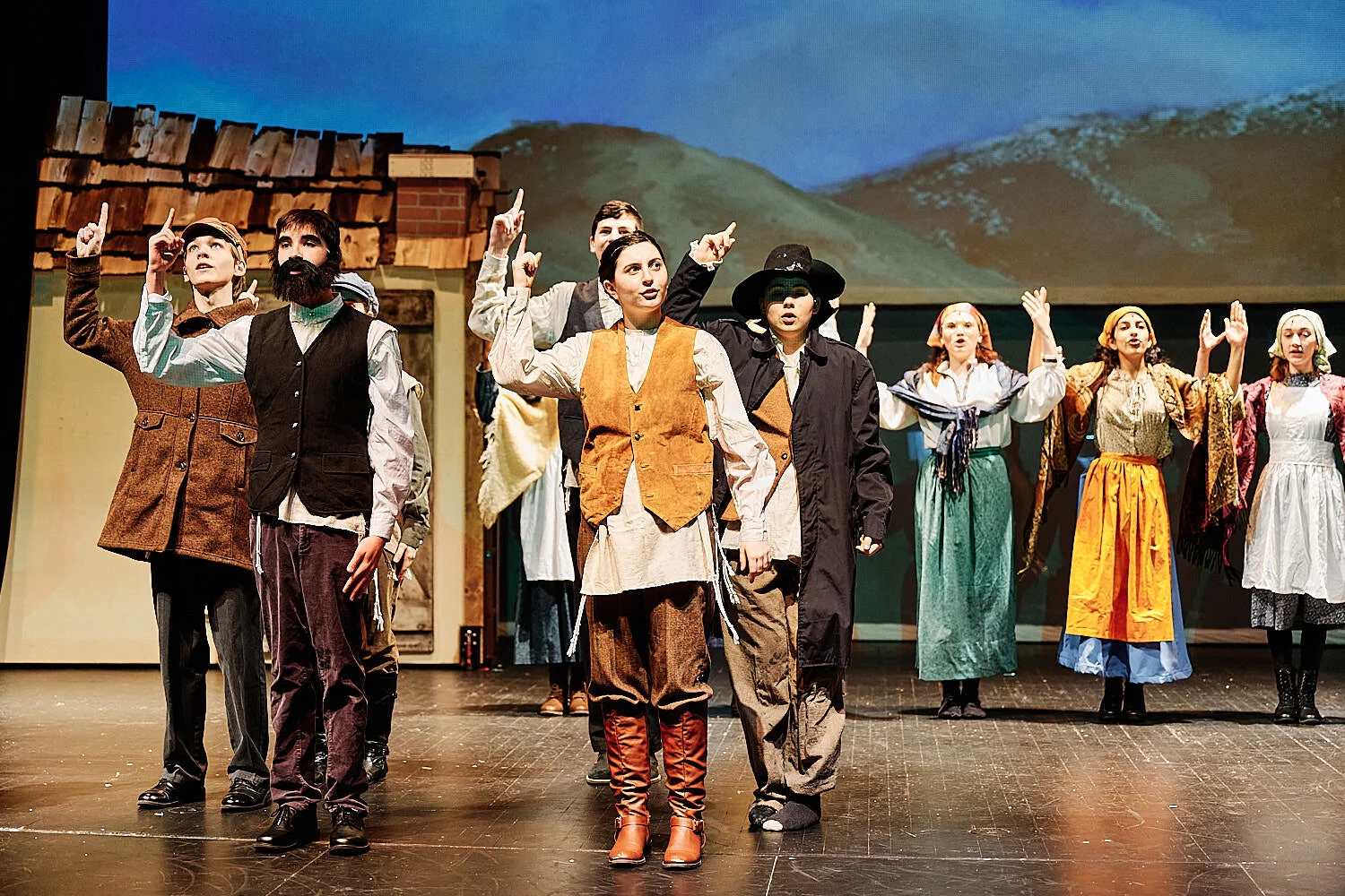  Connery Brown is performing Perchik in Sewickley Academy’s high school musical Fiddler on the Roof in February 2020. Pittsburgh, Western pennsylvania. Lots of dancing and action on stage. 