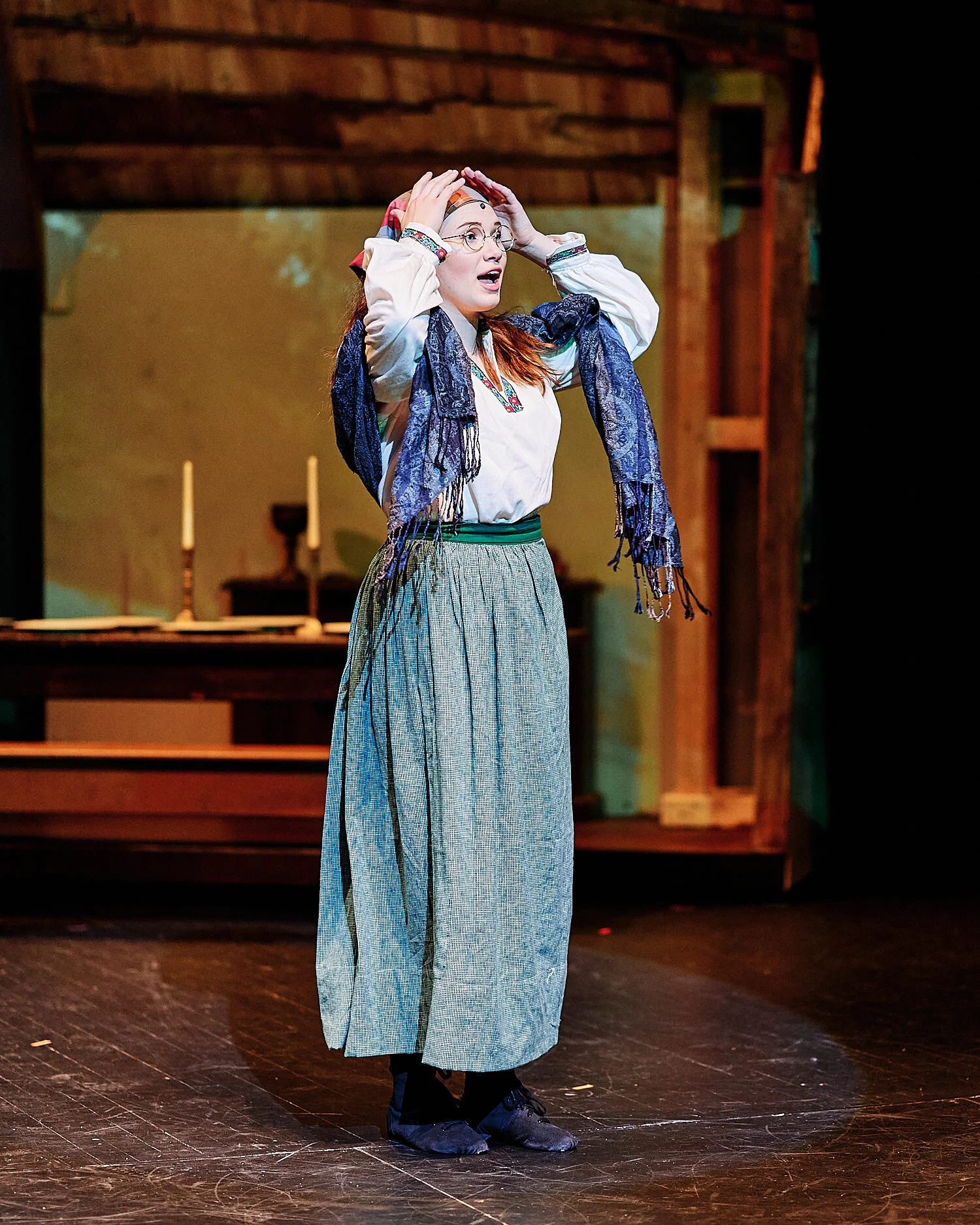  Connery Brown is performing Perchik in Sewickley Academy’s high school musical Fiddler on the Roof in February 2020. Pittsburgh, Western pennsylvania. Lots of dancing and action on stage. 