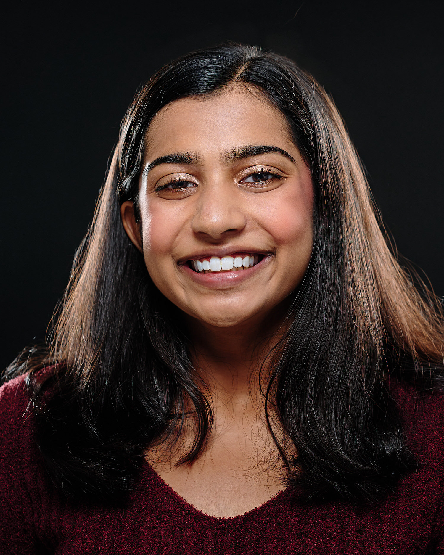  Avani Venkat is posing for studio portraits. The beautiful teenage actress will use the headshots, waist-up and full-length portraits for her theater auditions and college applications. 
