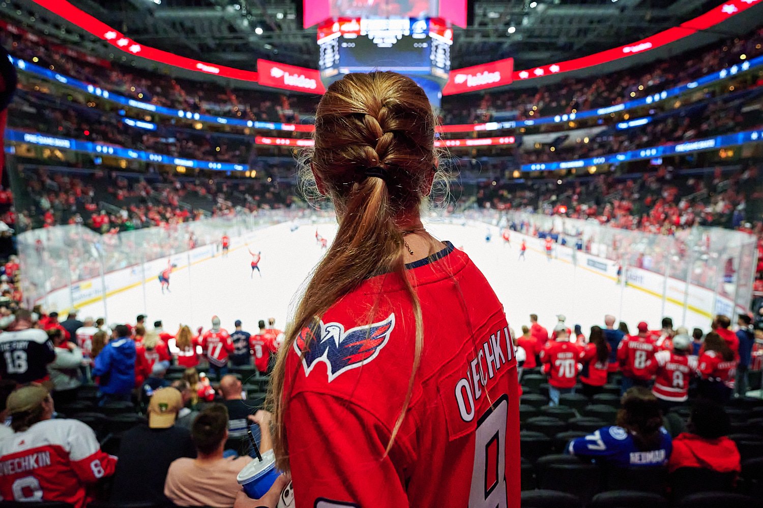  WASHINGTON, DC, USA - OCTOBER 16TH 2021: a National Hockey League team Washington Capitals play Tampa Bay Lightning at Capital One Arena. Many fans are not wearing masks during COVID-19 pandemic. 