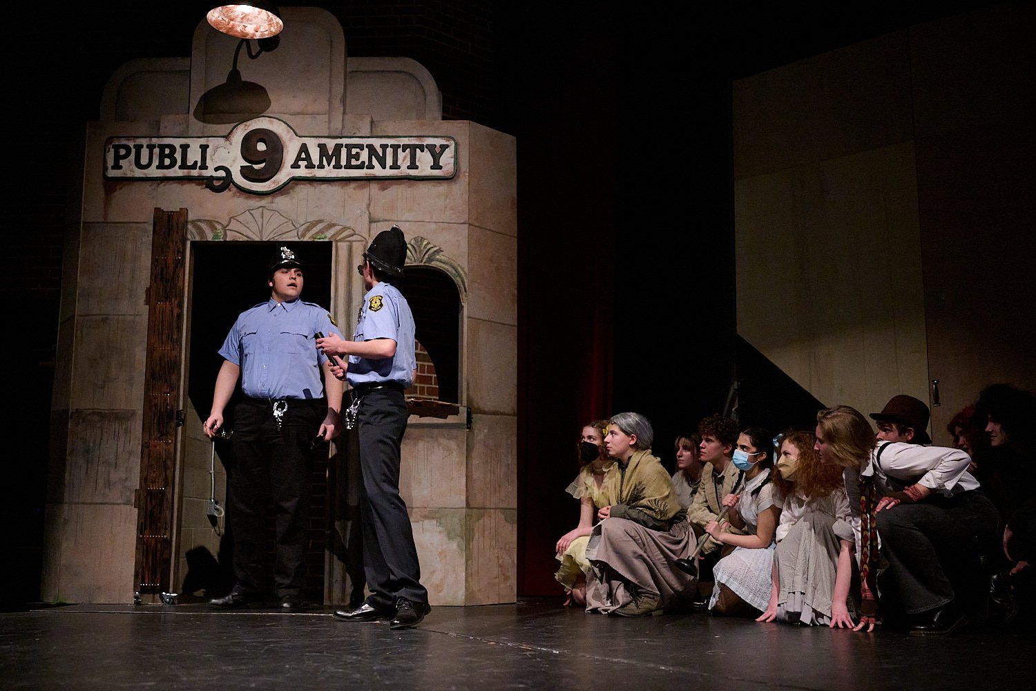  SEWICKLEY, PA, USA - MARCH 2ND 2022: High School students of Sewickley Academy are performing in an annual musical show “Urinetown” running on March 3rd-5th 2022. Ian Schneider. 