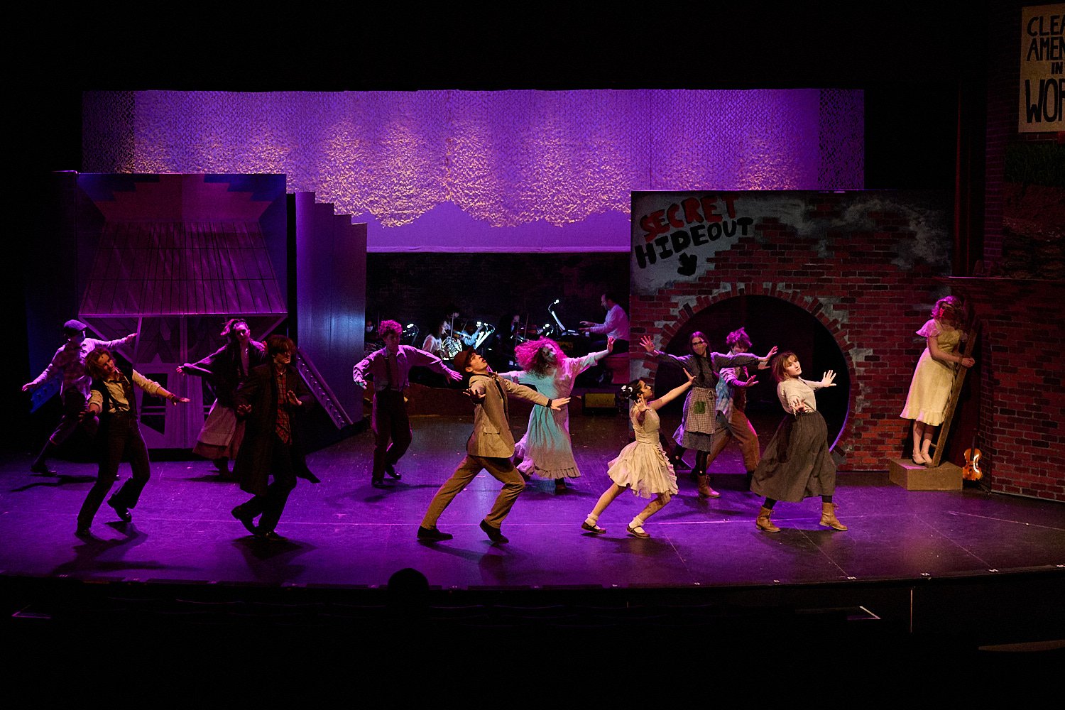  SEWICKLEY, PA, USA - MARCH 2ND 2022: High School students of Sewickley Academy are performing in an annual musical show “Urinetown” running on March 3rd-5th 2022. Shivali Saxena 