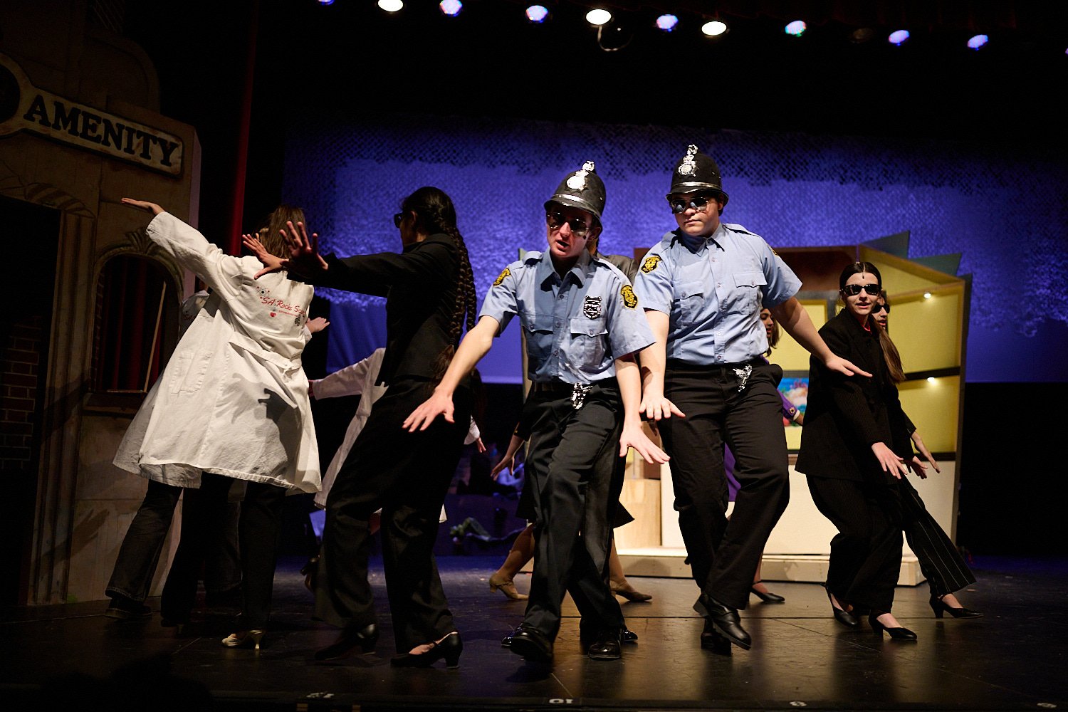  SEWICKLEY, PA, USA - MARCH 2ND 2022: High School students of Sewickley Academy are performing in an annual musical show “Urinetown” running on March 3rd-5th 2022. Severin Harmon 