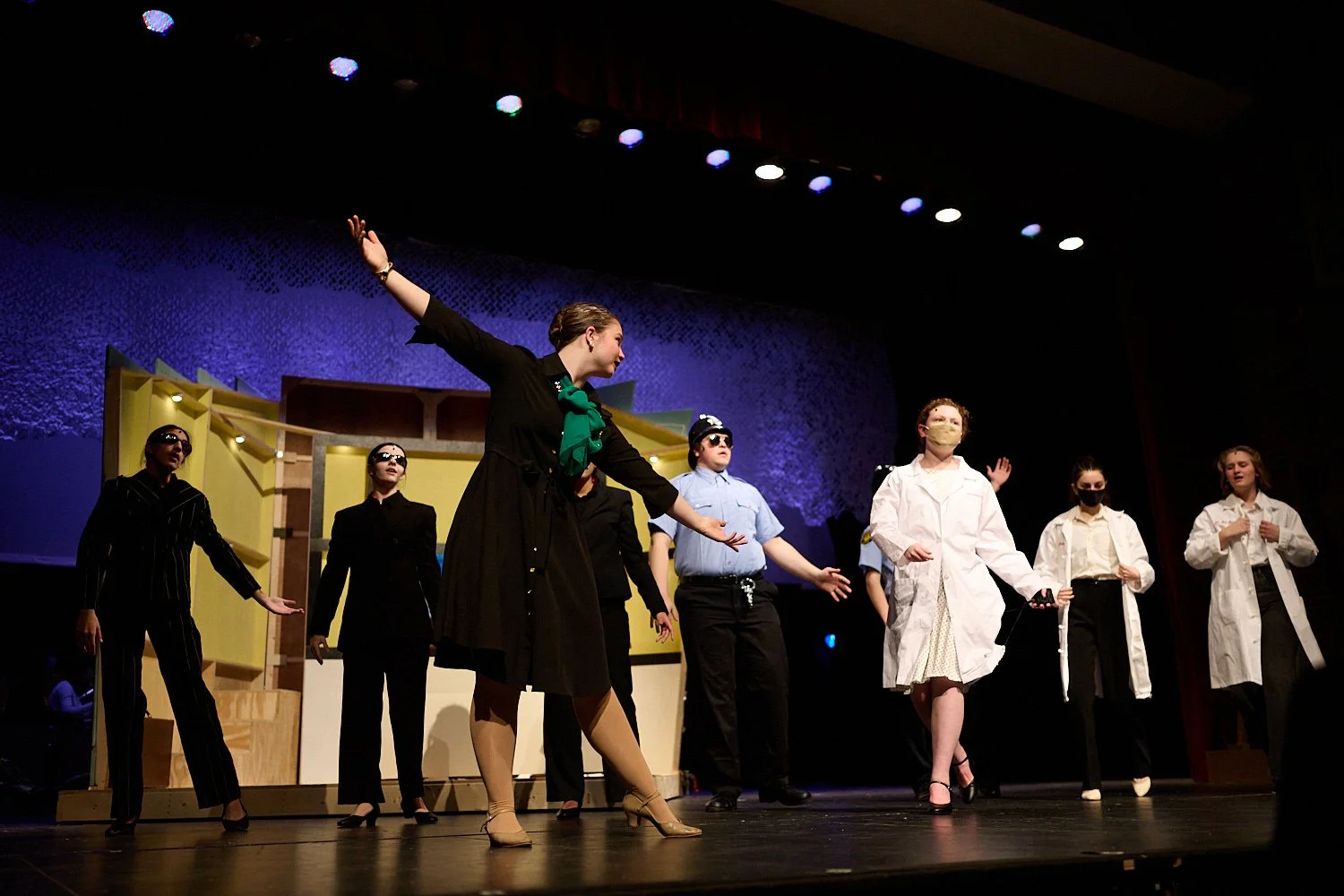  SEWICKLEY, PA, USA - MARCH 2ND 2022: High School students of Sewickley Academy are performing in an annual musical show “Urinetown” running on March 3rd-5th 2022. Sarah Grand 